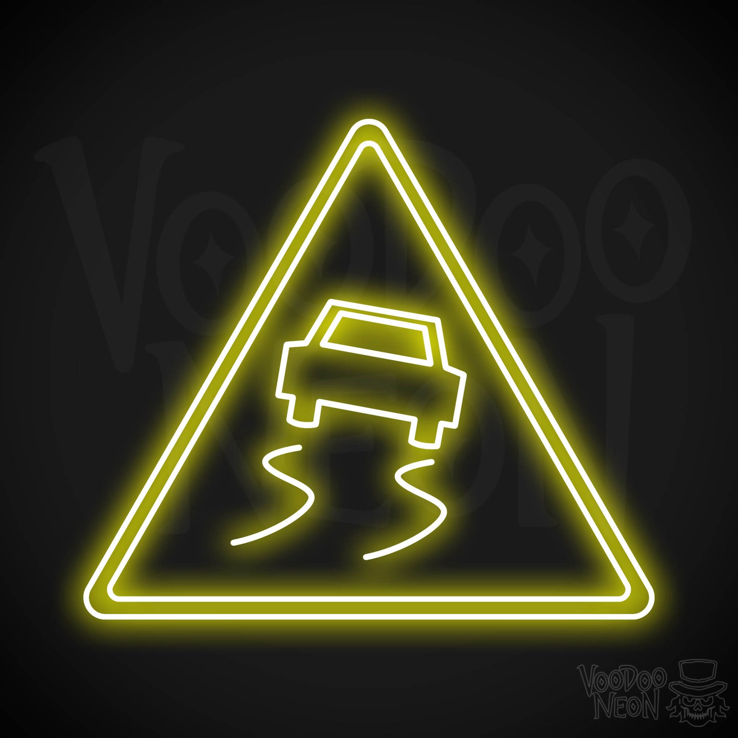 Slippery Road Neon Sign - Yellow