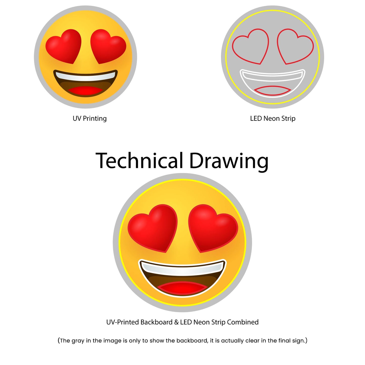 Smiling Face With Heart-Shaped Eyes Emoji Neon Sign - Multi-Color - Technical Drawing