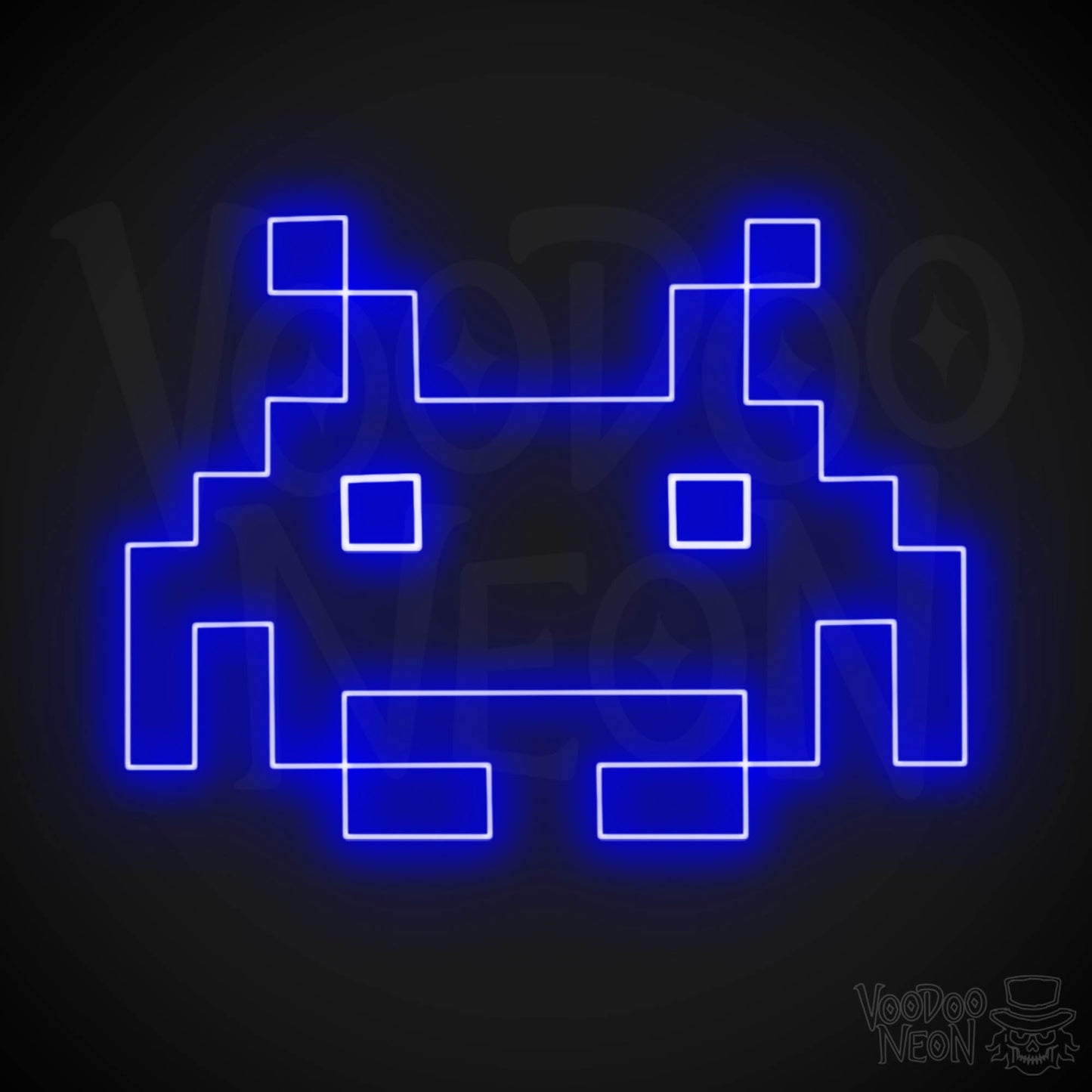 Space Invaders Neon Sign - Neon Space Invaders Wall Art - LED Sign - Color Dark Blue