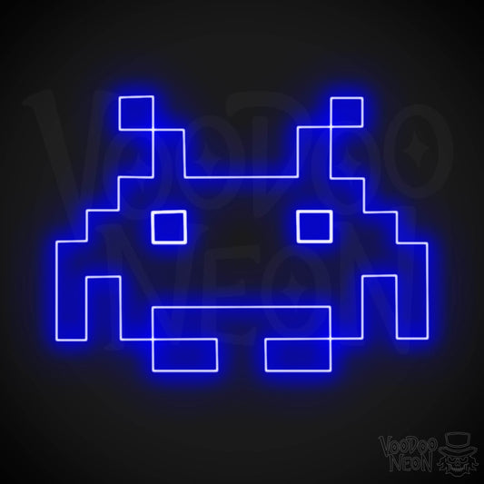 Space Invaders Neon Sign - Neon Space Invaders Wall Art - LED Sign - Color Dark Blue