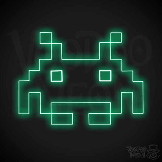 Space Invaders Neon Sign - Neon Space Invaders Wall Art - LED Sign - Color Green