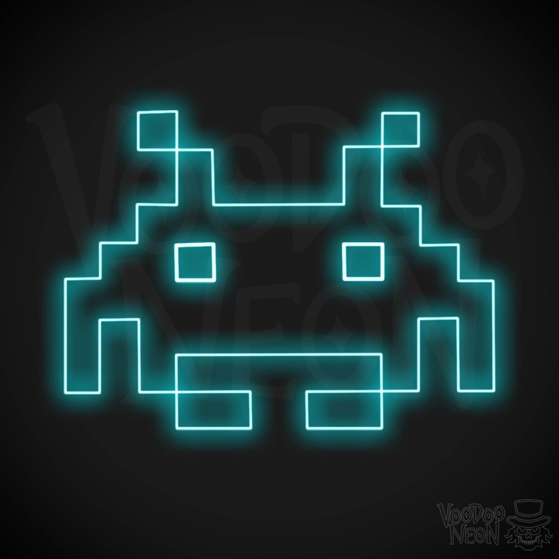 Space Invaders Neon Sign - Neon Space Invaders Wall Art - LED Sign - Color Ice Blue