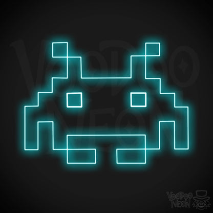 Space Invaders Neon Sign - Neon Space Invaders Wall Art - LED Sign - Color Ice Blue