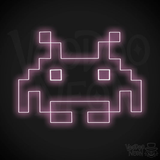 Space Invaders Neon Sign - Neon Space Invaders Wall Art - LED Sign - Color Light Pink