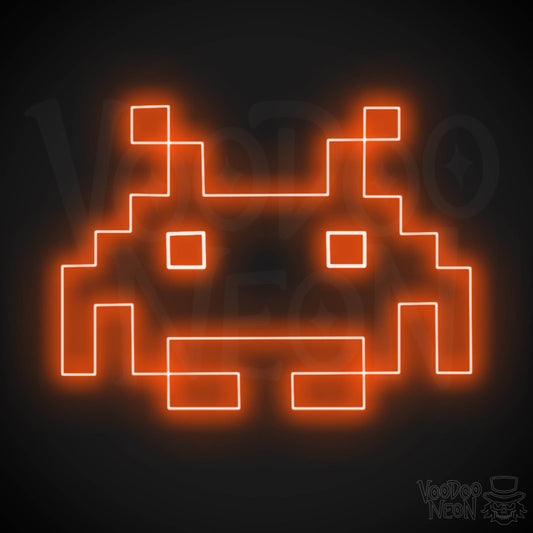 Space Invaders Neon Sign - Neon Space Invaders Wall Art - LED Sign - Color Orange