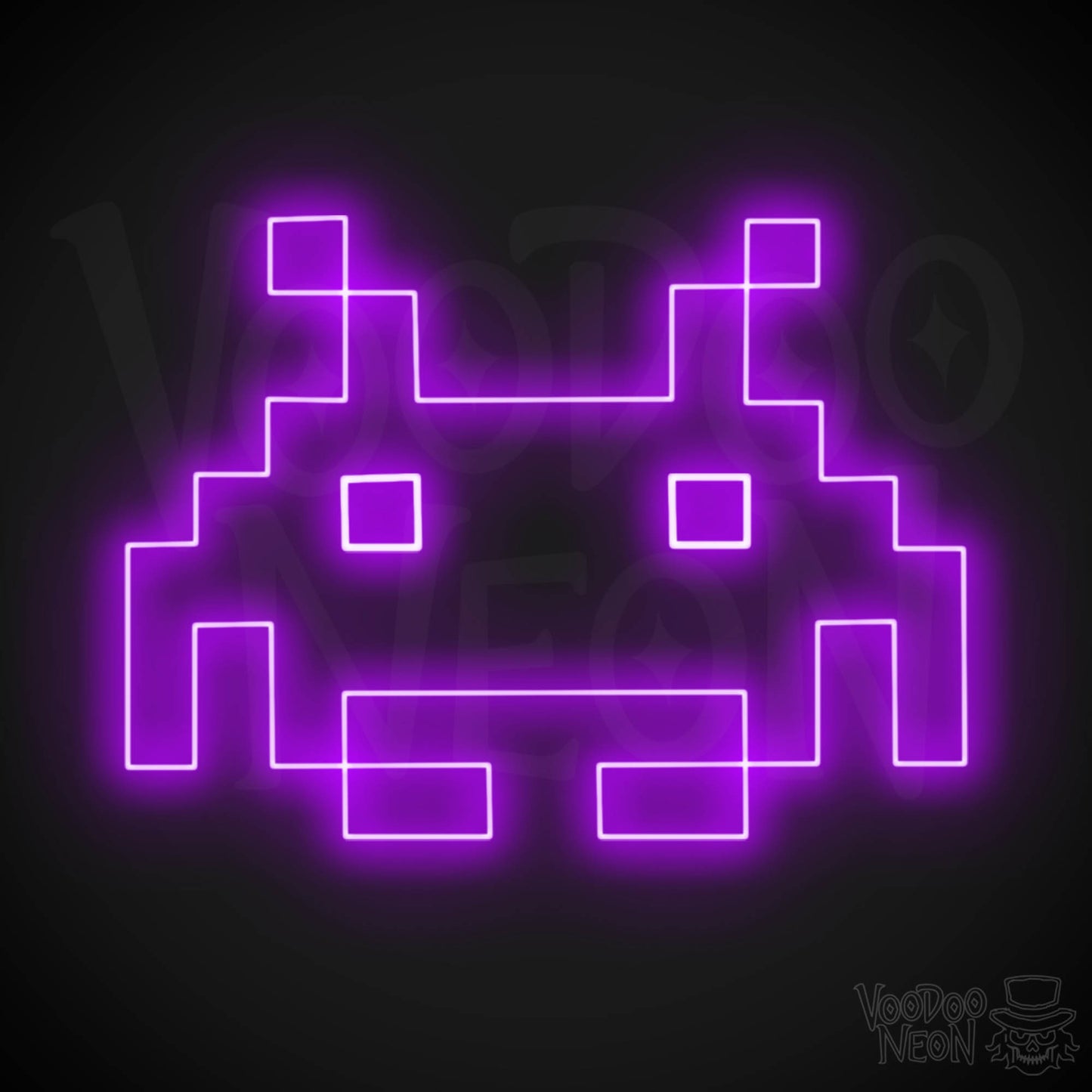 Space Invaders Neon Sign - Neon Space Invaders Wall Art - LED Sign - Color Purple