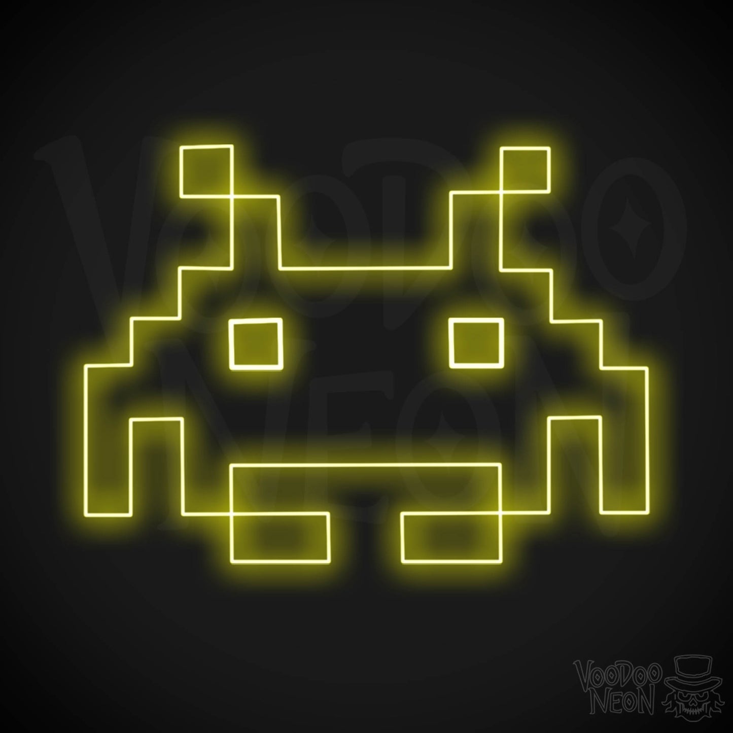 Space Invaders Neon Sign - Neon Space Invaders Wall Art - LED Sign - Color Yellow