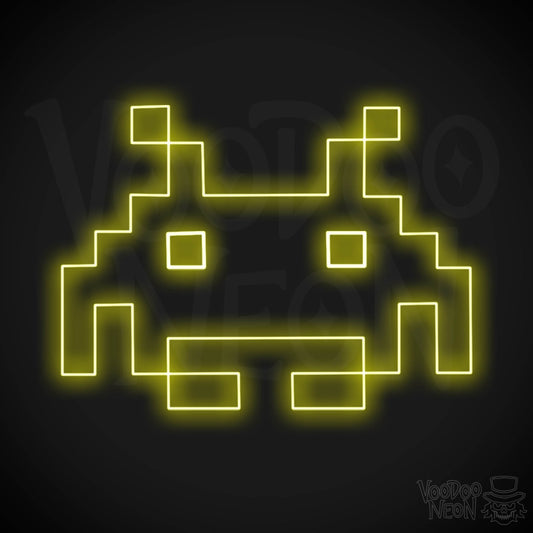 Space Invaders Neon Sign - Neon Space Invaders Wall Art - LED Sign - Color Yellow