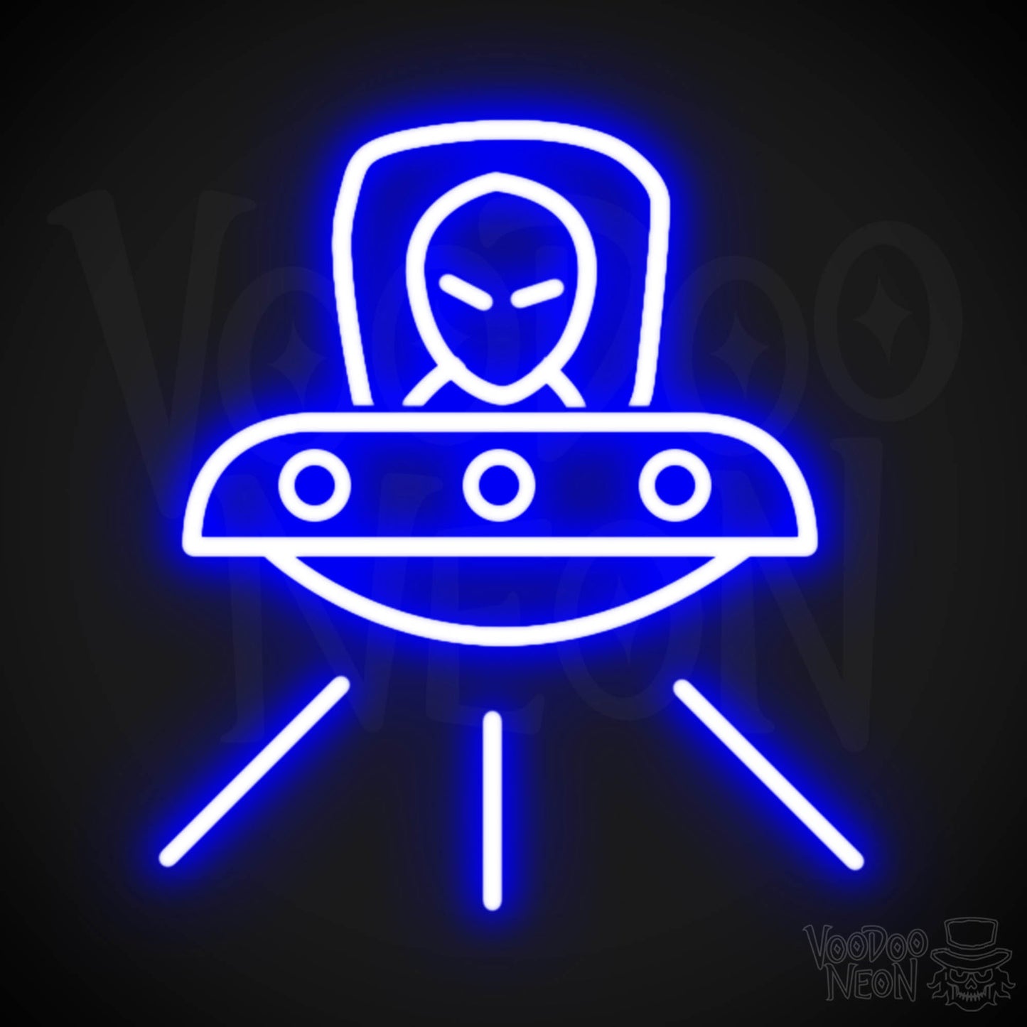 Spaceship Neon Sign - Neon Spaceship Wall Art - Color Dark Blue