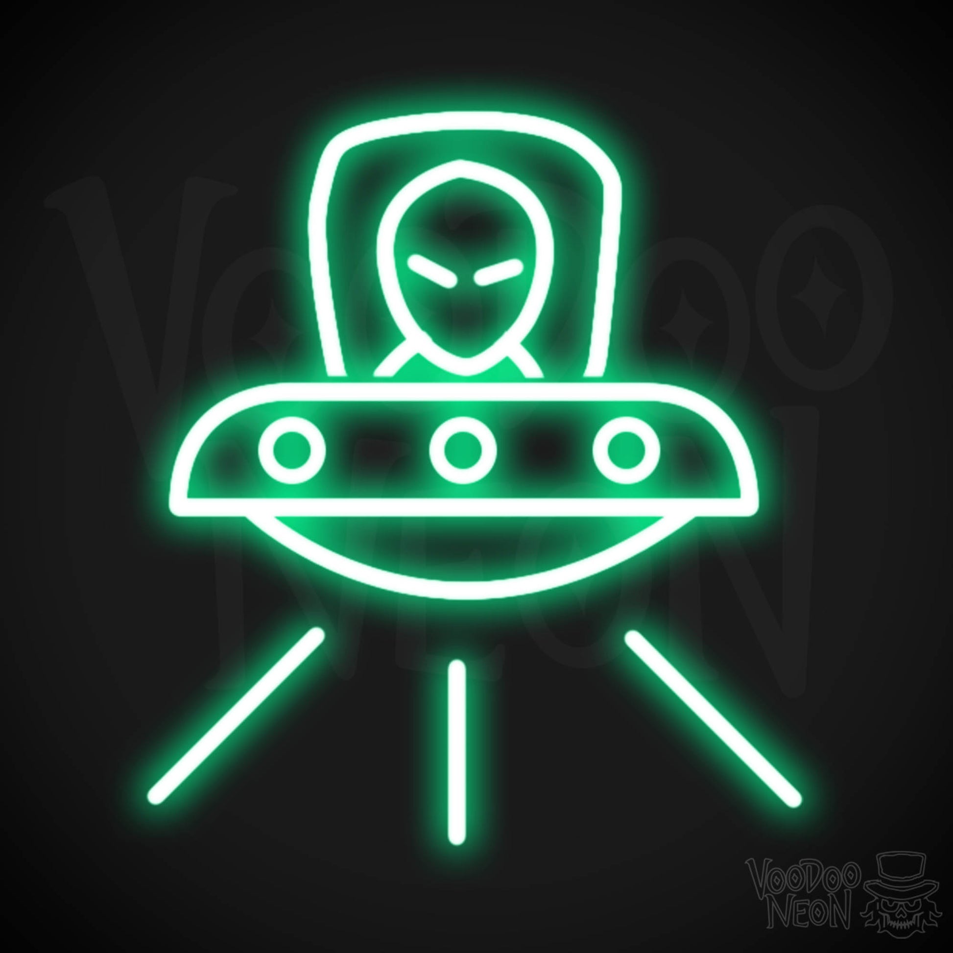 Spaceship Neon Sign - Neon Spaceship Wall Art - Color Green