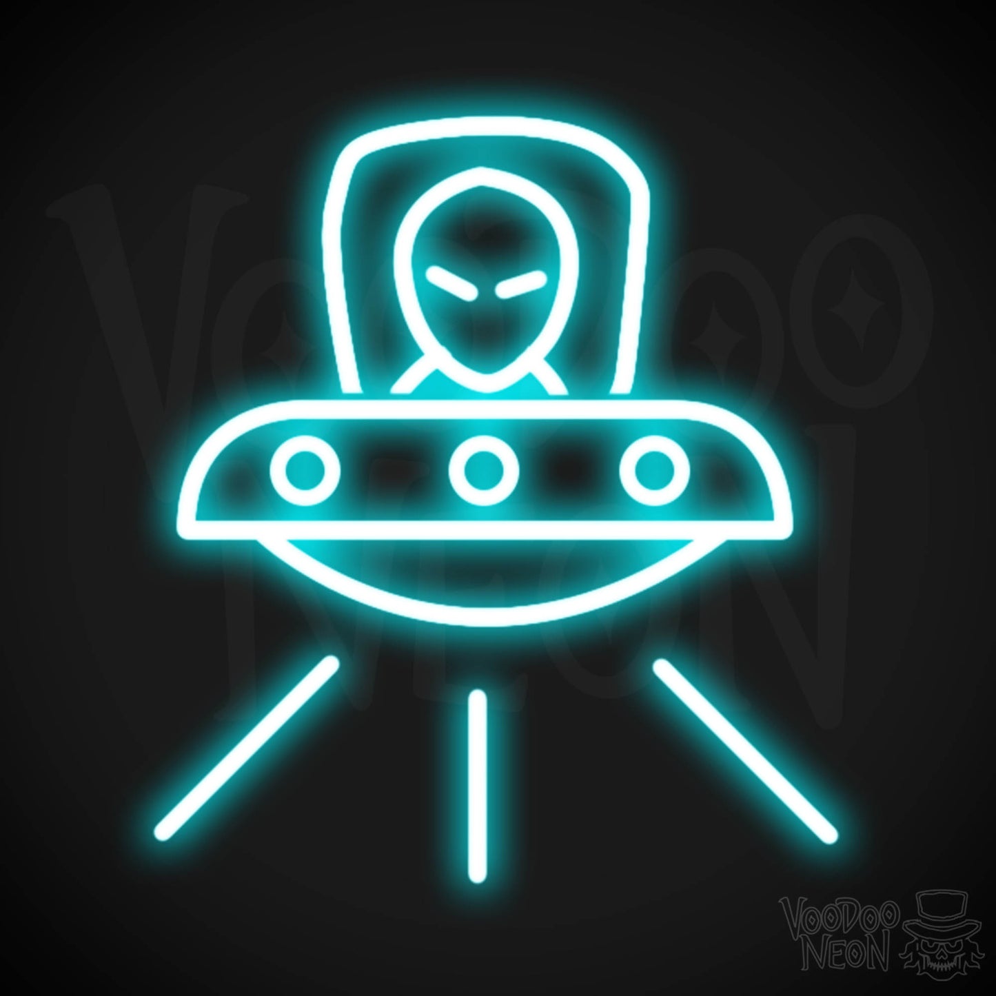 Spaceship Neon Sign - Neon Spaceship Wall Art - Color Ice Blue