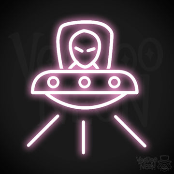 Spaceship Neon Sign - Neon Spaceship Wall Art - Color Light Pink