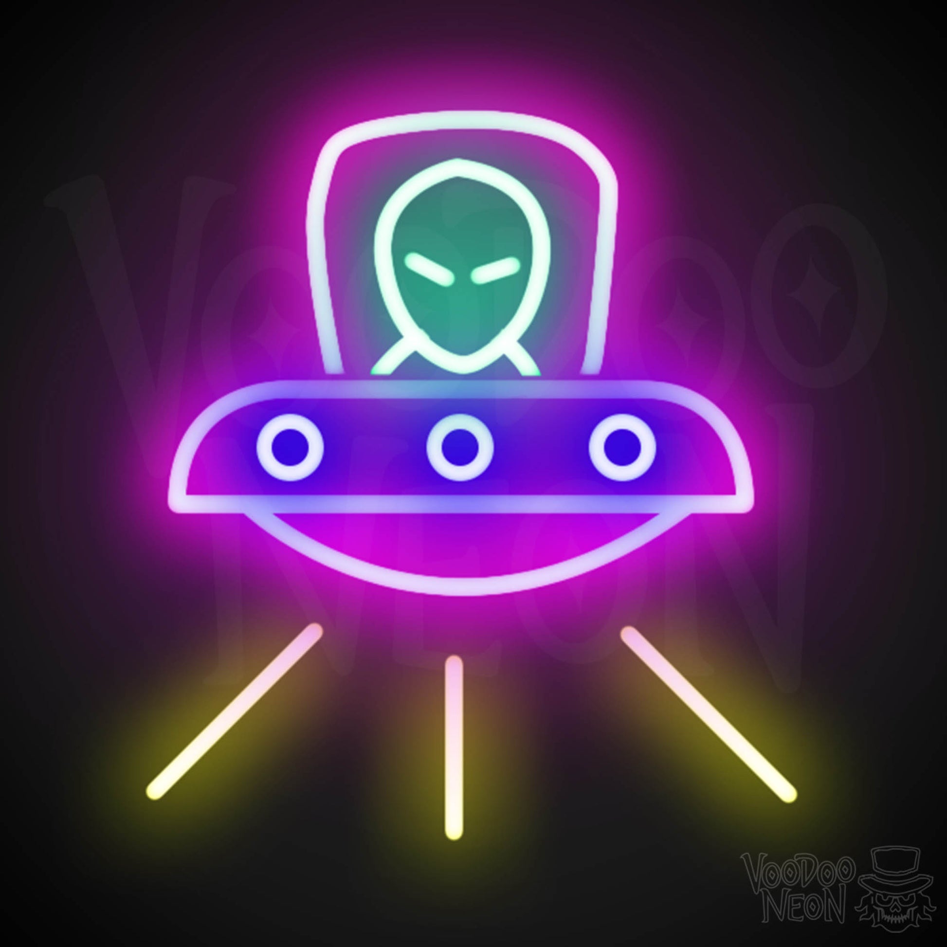 Spaceship Neon Sign - Neon Spaceship Wall Art - Color Multi-Color