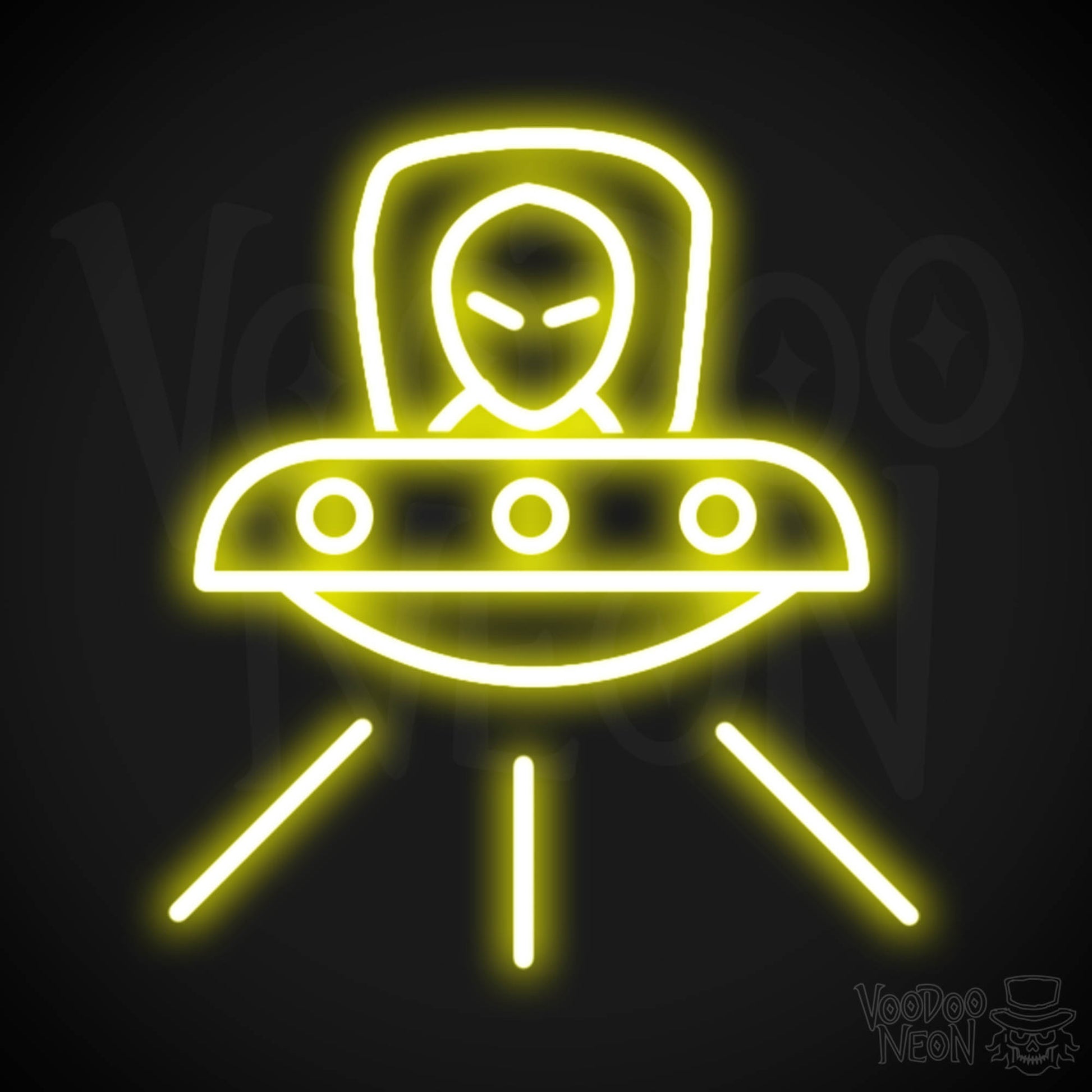 Spaceship Neon Sign - Neon Spaceship Wall Art - Color Yellow