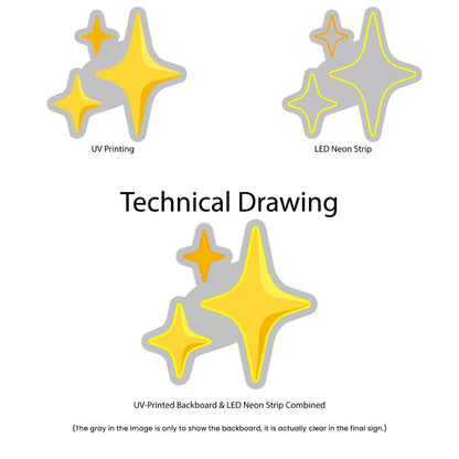 Sparkles Emoji Neon Sign - Multi-Color - Technical Drawing