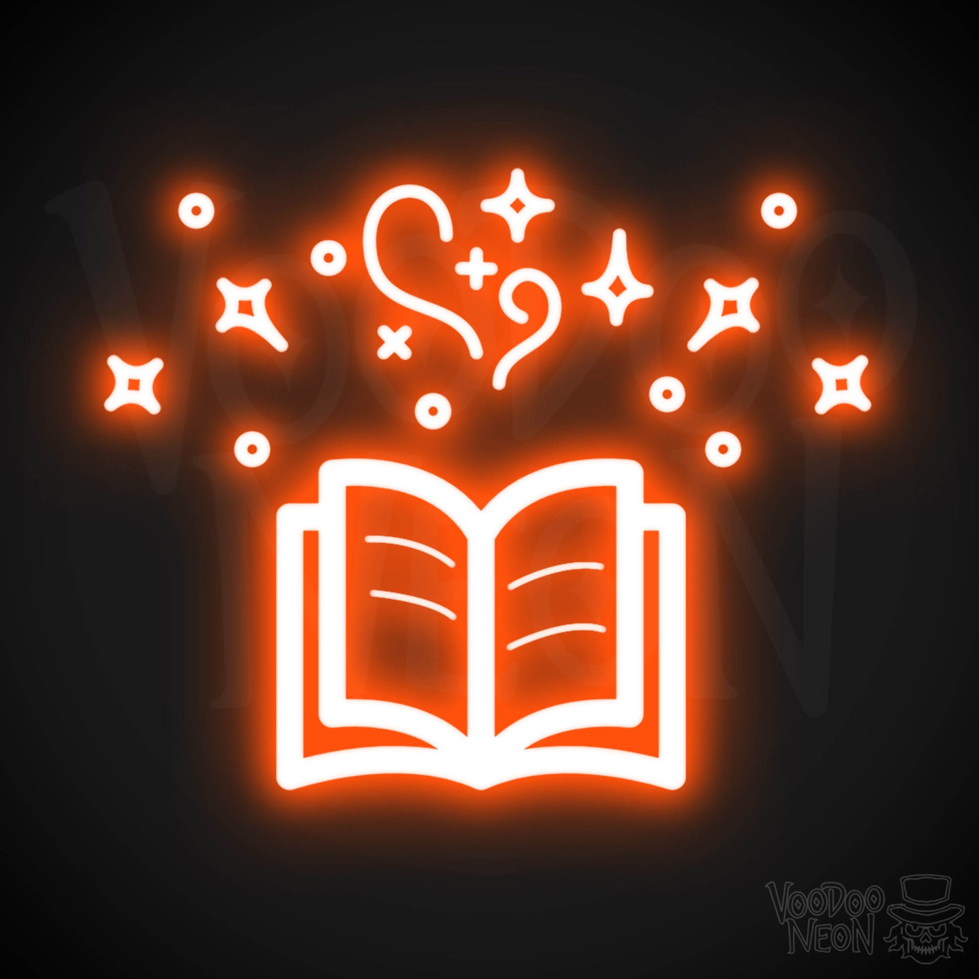 Neon Spell Book - Spell Book Neon Sign - LED Neon Wall Art - Color Orange