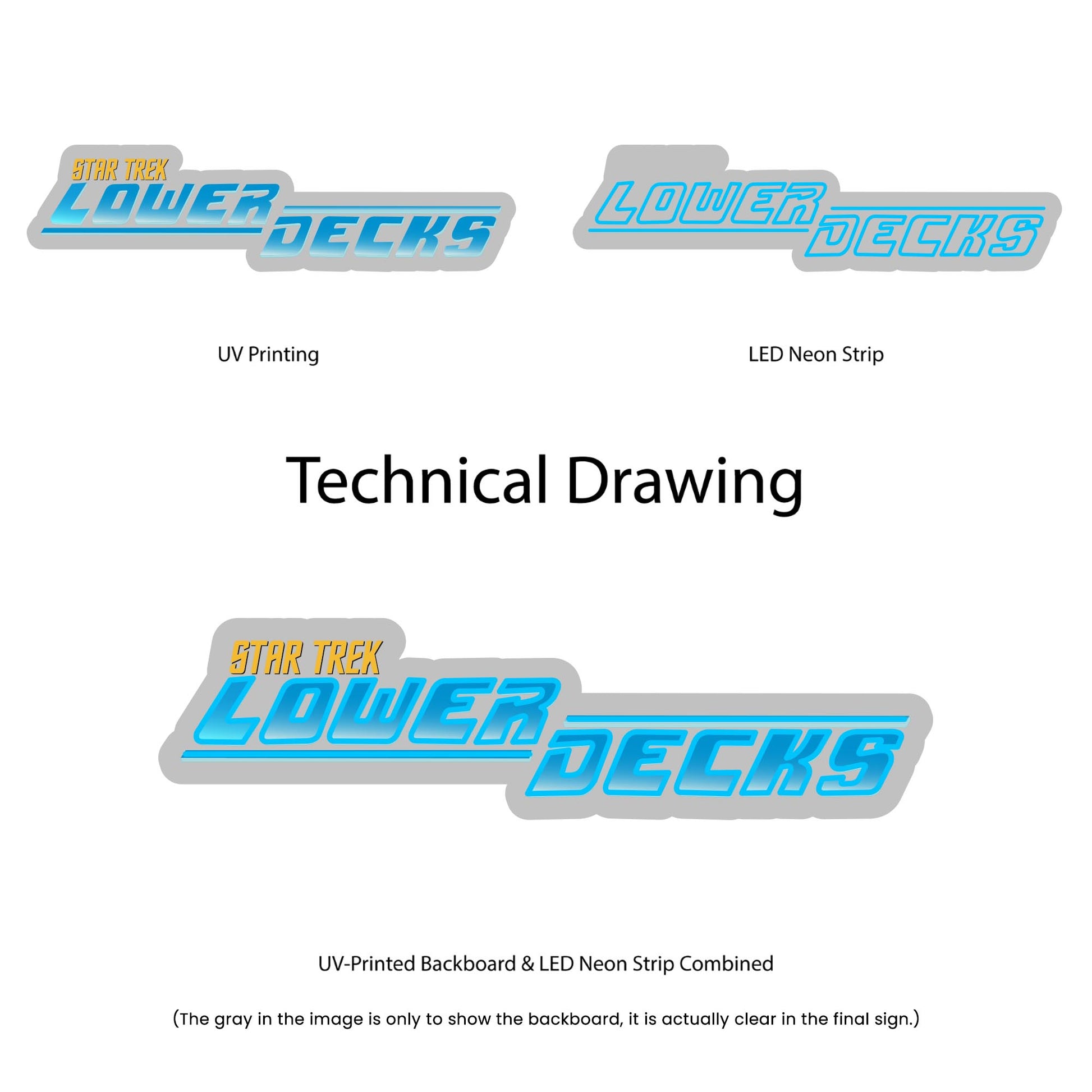 Star Trek Lower Decks Neon Sign - Multi-Color - Technical Drawing