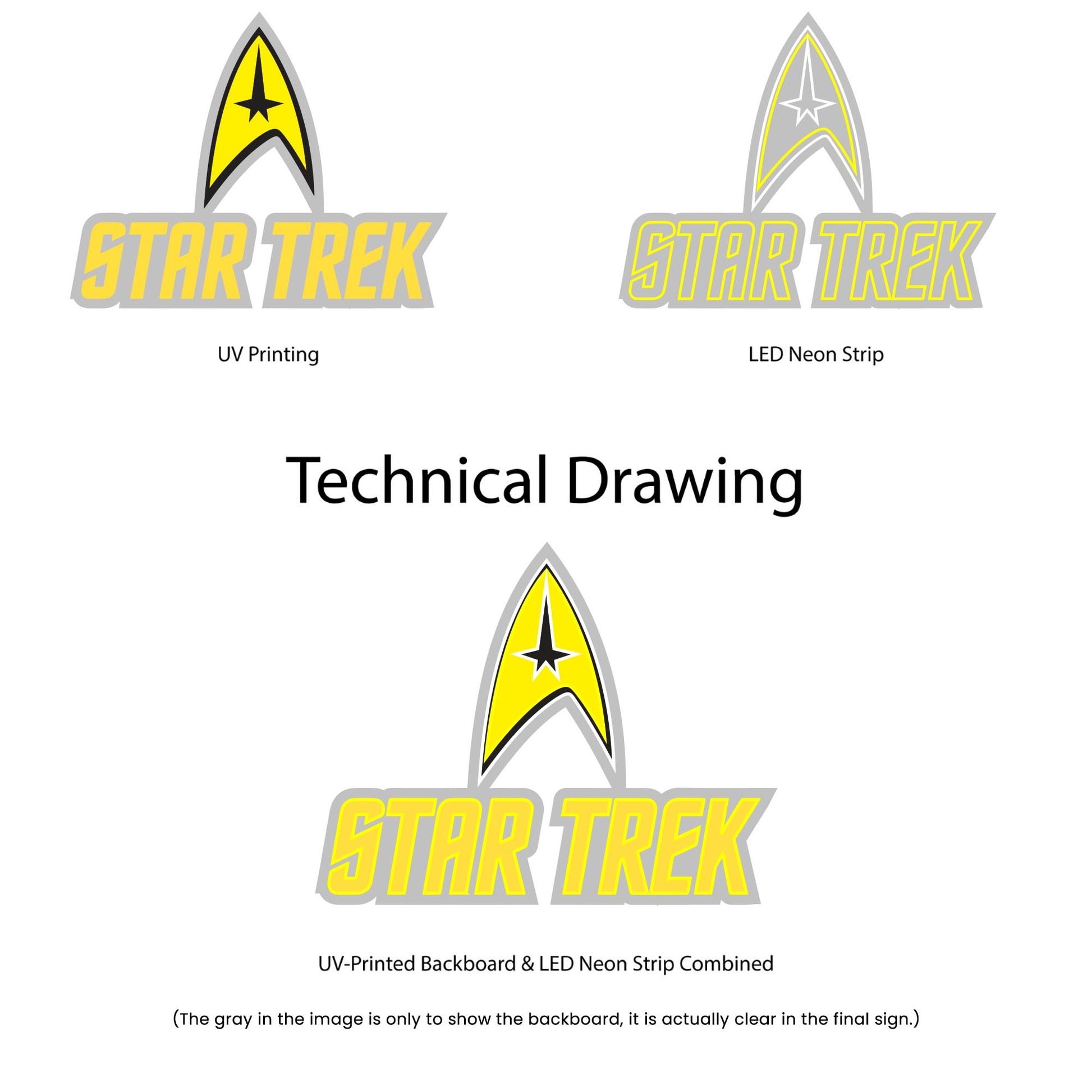 Star Trek Neon Sign - Multi-Color - Technical Drawing