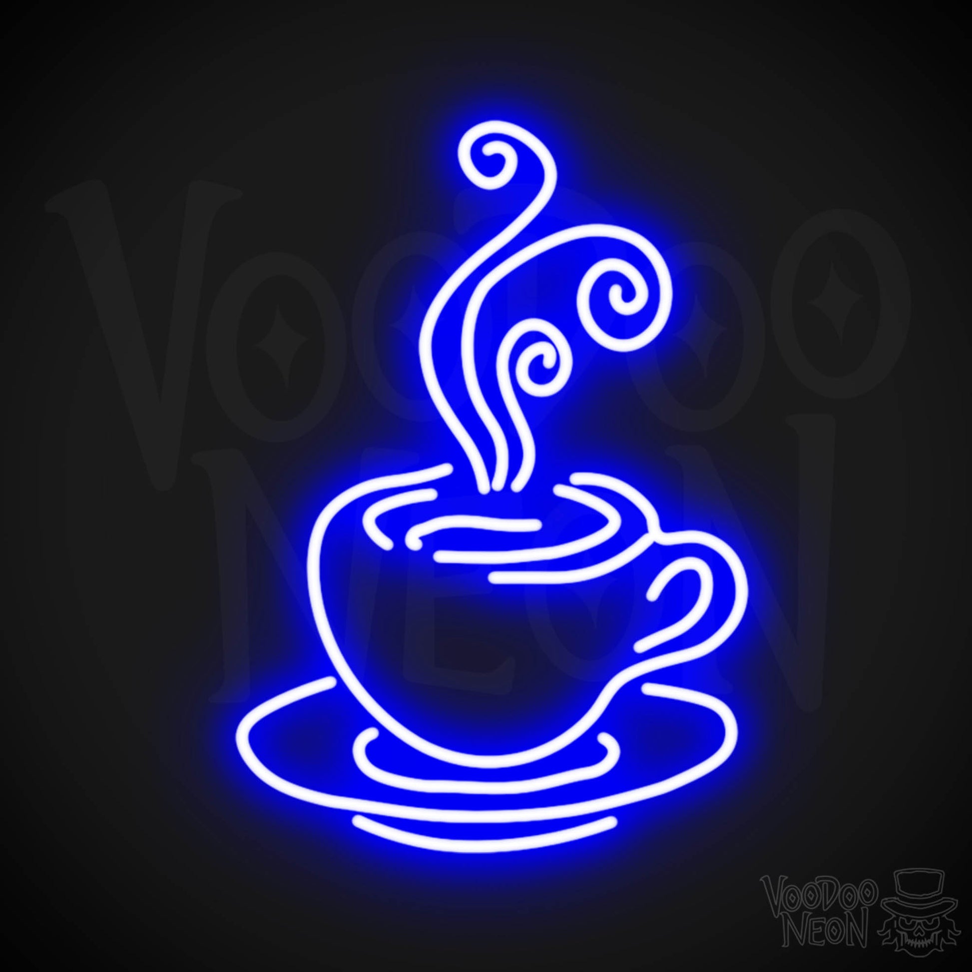 Steaming Coffee Cup Neon Sign - Coffee Cup Sign - Neon Coffee Cup Wall Art - Color Dark Blue