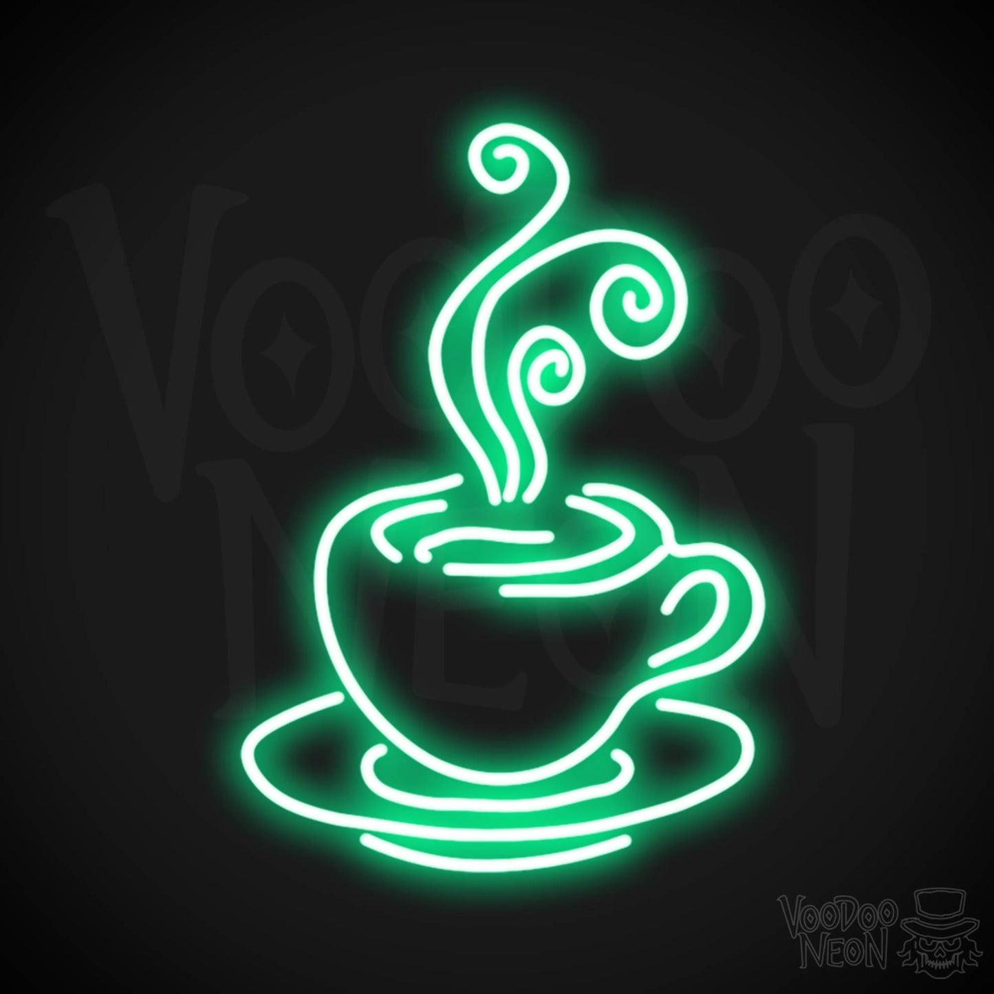 Steaming Coffee Cup Neon Sign - Coffee Cup Sign - Neon Coffee Cup Wall Art - Color Green
