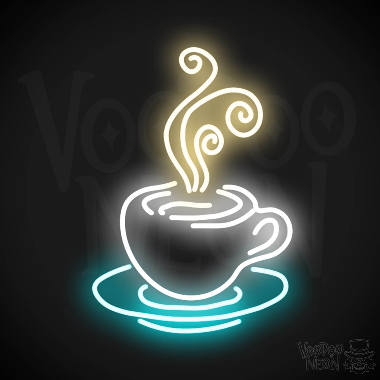 Steaming Coffee Cup Neon Sign - Coffee Cup Sign - Neon Coffee Cup Wall Art - Color Multi-Color