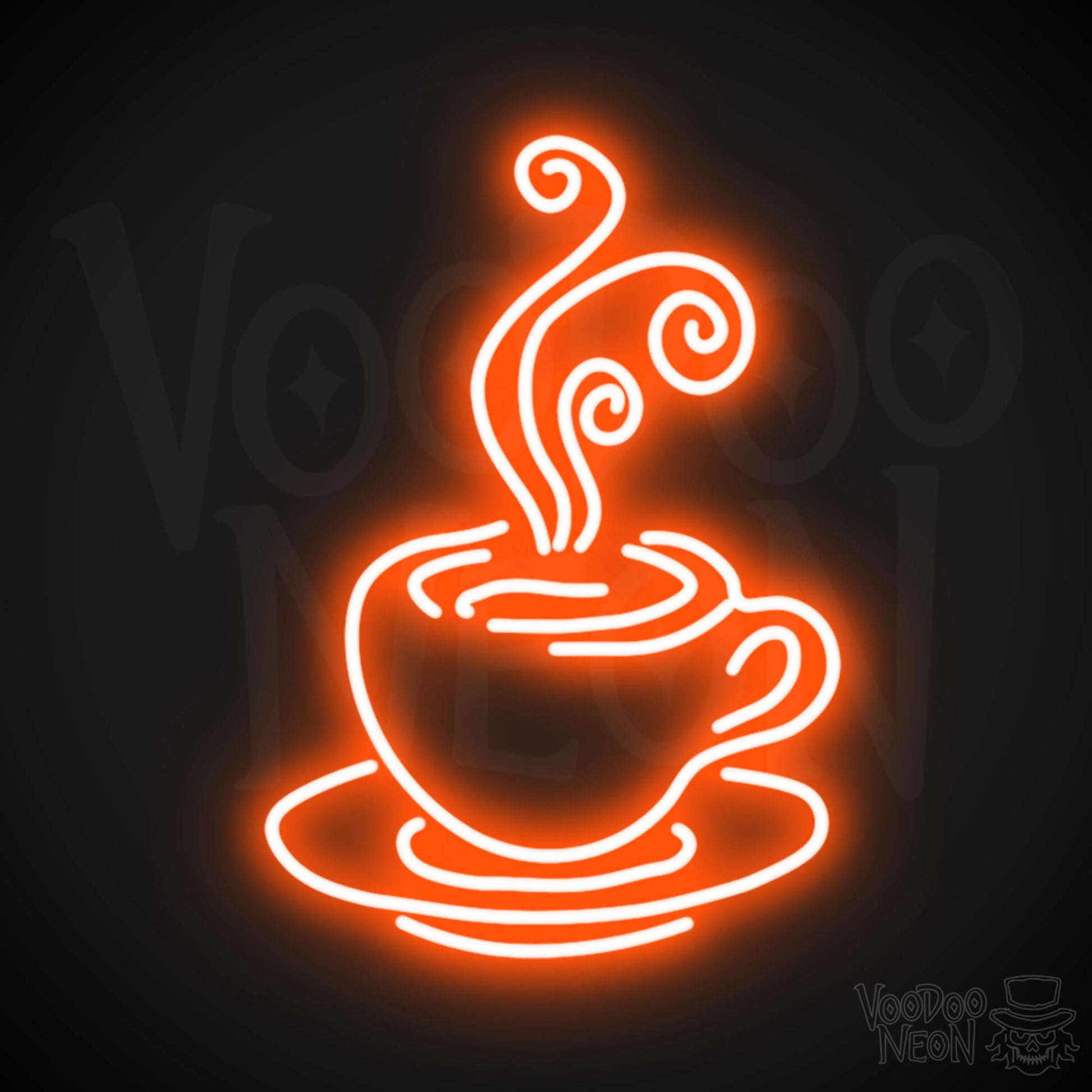 Steaming Coffee Cup Neon Sign - Coffee Cup Sign - Neon Coffee Cup Wall Art - Color Orange