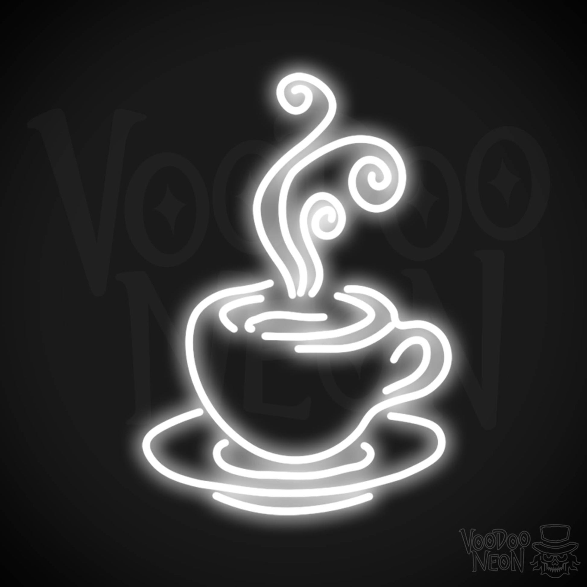 Steaming Coffee Cup Neon Sign - Coffee Cup Sign - Neon Coffee Cup Wall Art - Color White