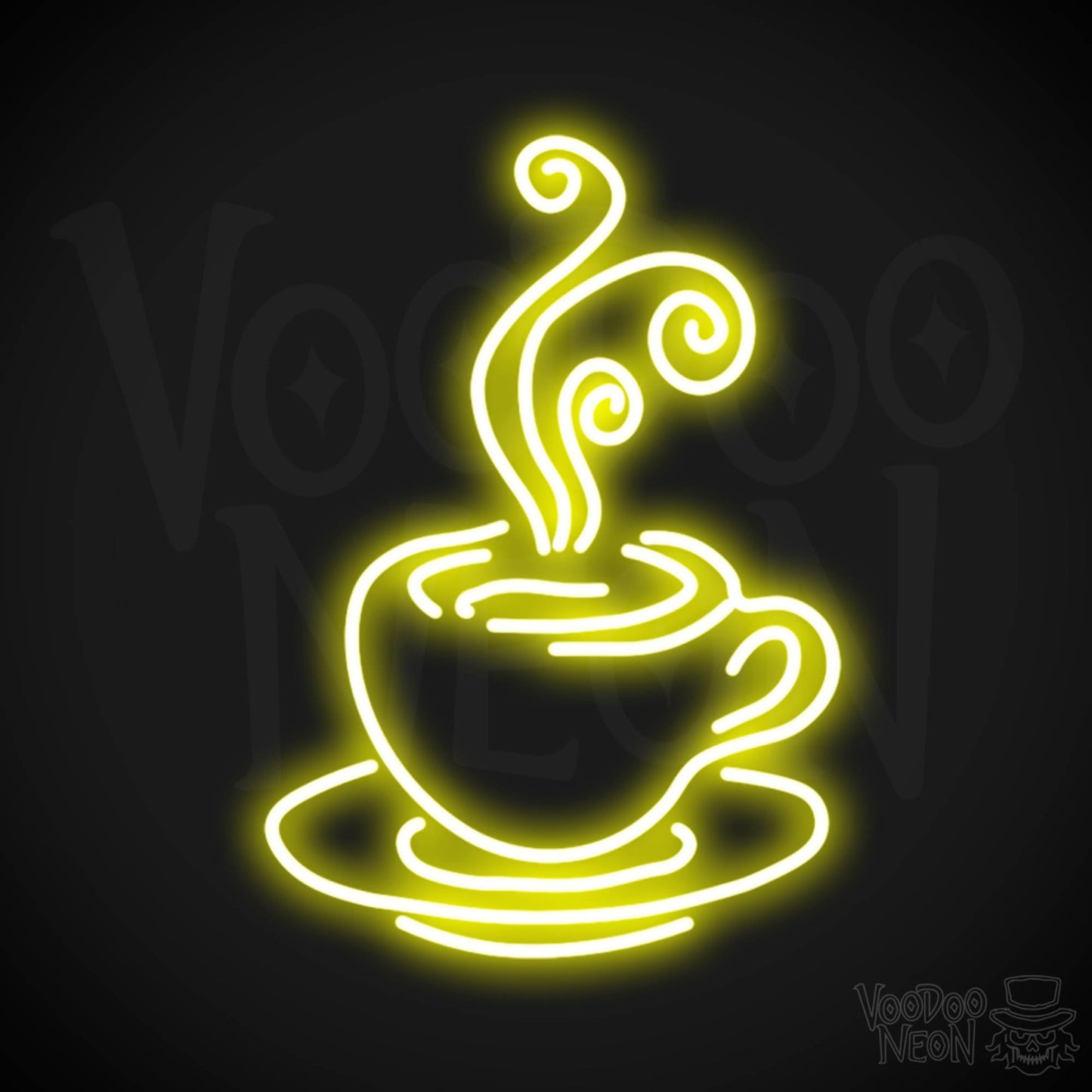 Steaming Coffee Cup Neon Sign - Coffee Cup Sign - Neon Coffee Cup Wall Art - Color Yellow