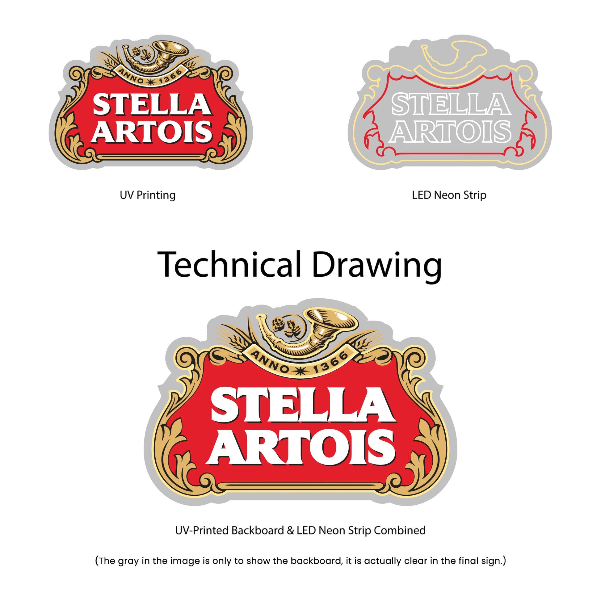 Stella Artois Neon Sign - Multi-Color - Technical Drawing