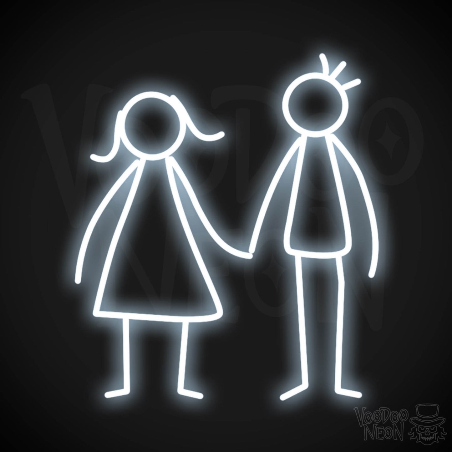 Stick Figures Holding Hands Neon Sign - Neon Stick Figures Wall Art - Color Cool White