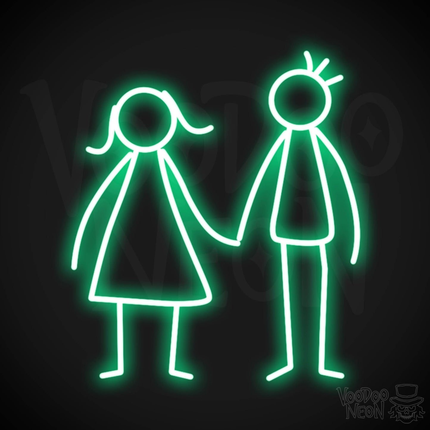 Stick Figures Holding Hands Neon Sign - Neon Stick Figures Wall Art - Color Green