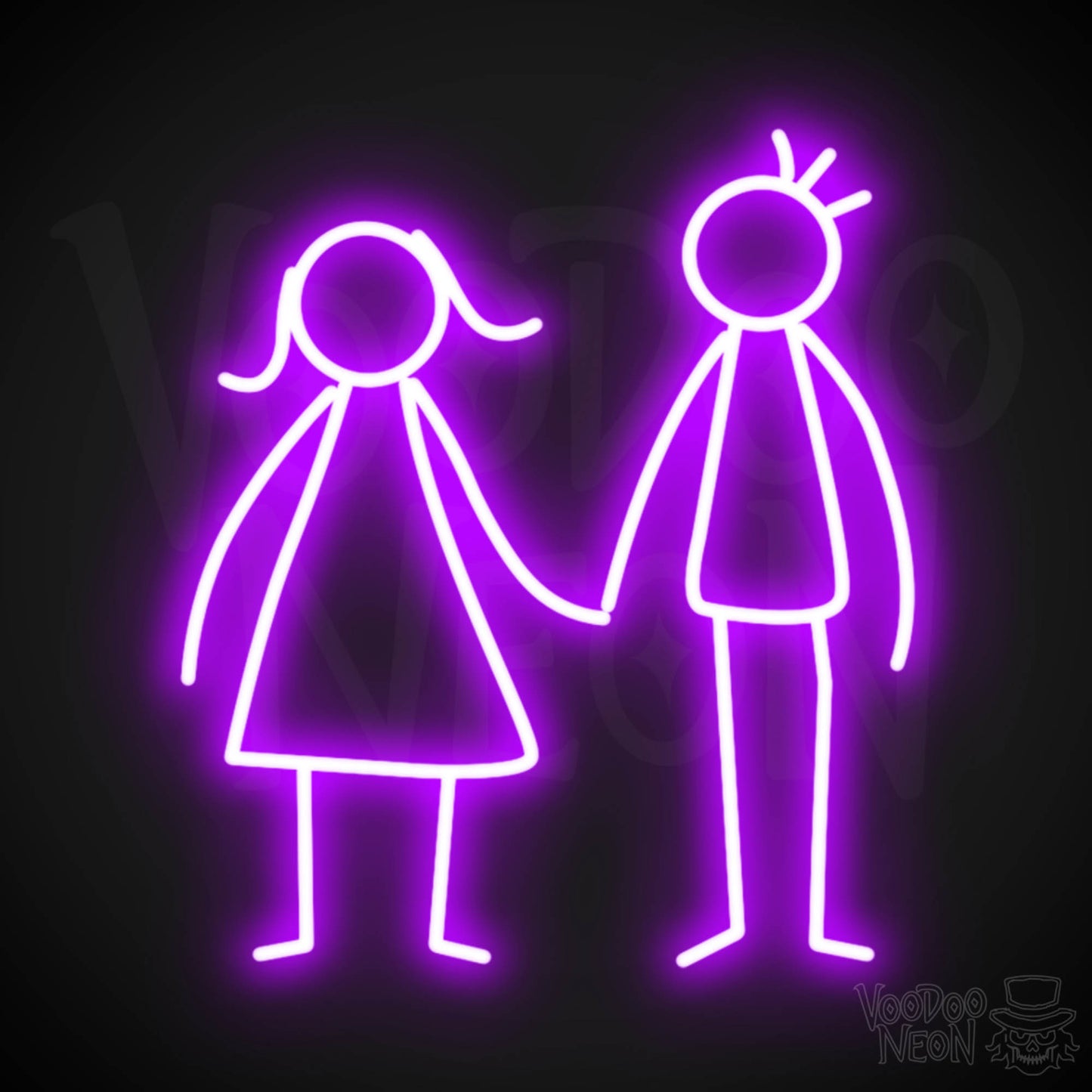 Stick Figures Holding Hands Neon Sign - Neon Stick Figures Wall Art - Color Purple