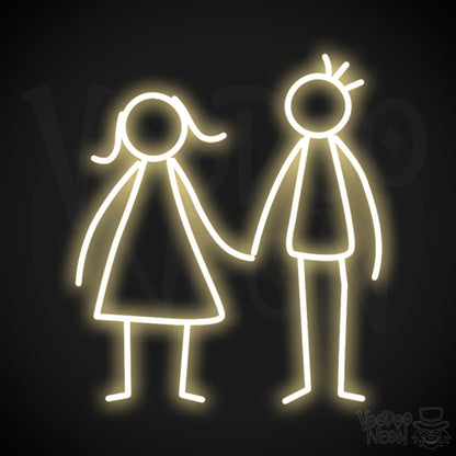Stick Figures Holding Hands Neon Sign - Neon Stick Figures Wall Art - Color Warm White