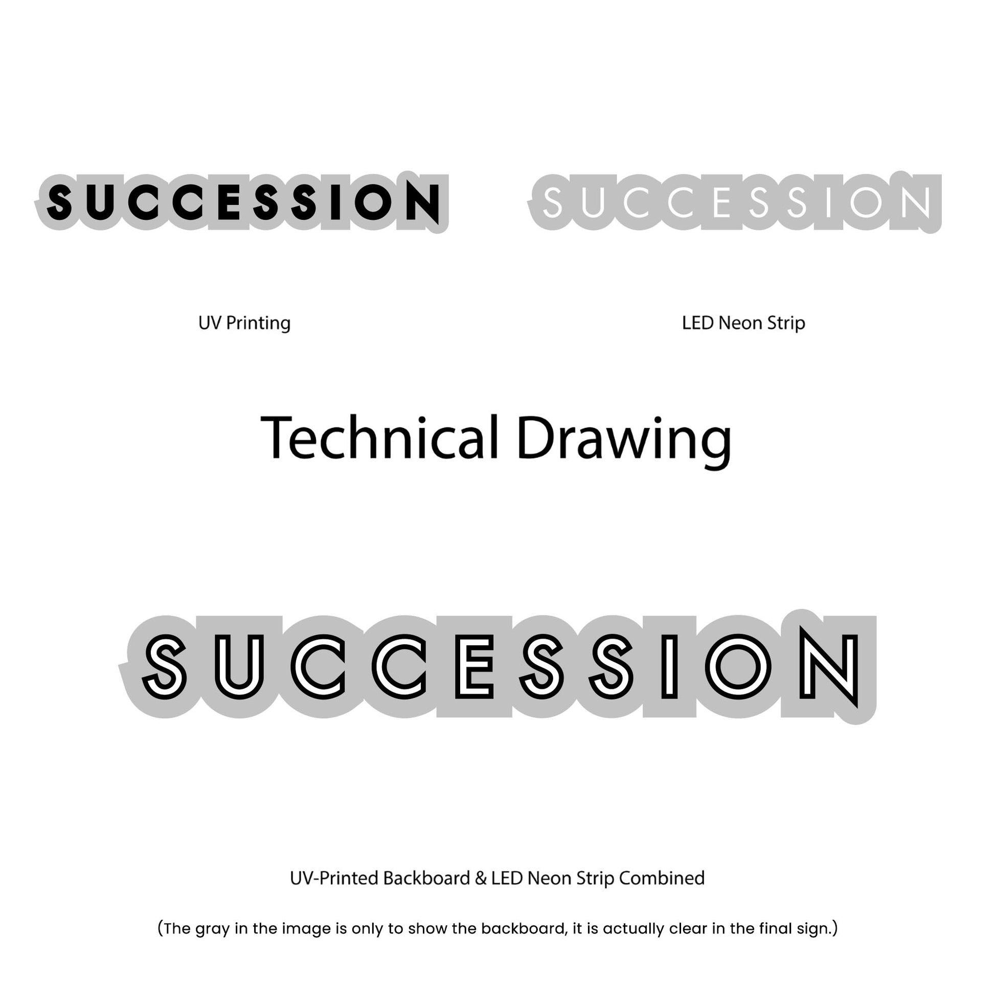 Succession Neon Sign - Multi-Color - Technical Drawing