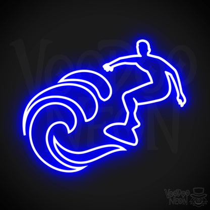 Neon Surfer Wall Art - Surfer Neon Sign - Surfer Artwork - Color Dark Blue