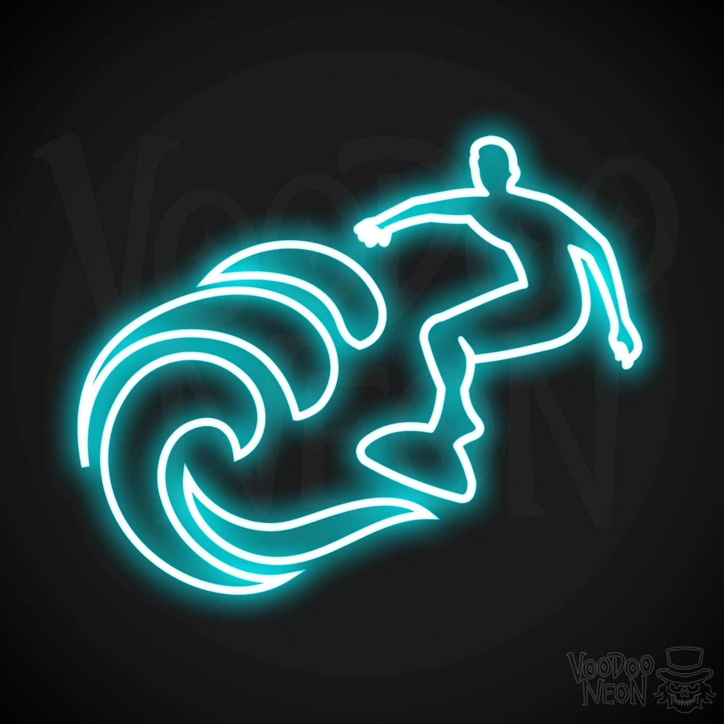 Neon Surfer Wall Art - Surfer Neon Sign - Surfer Artwork - Color Ice Blue