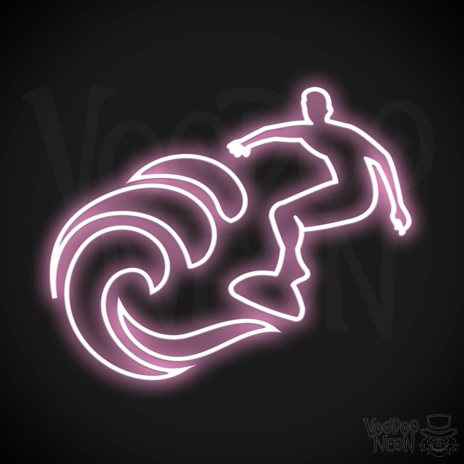 Neon Surfer Wall Art - Surfer Neon Sign - Surfer Artwork - Color Light Pink