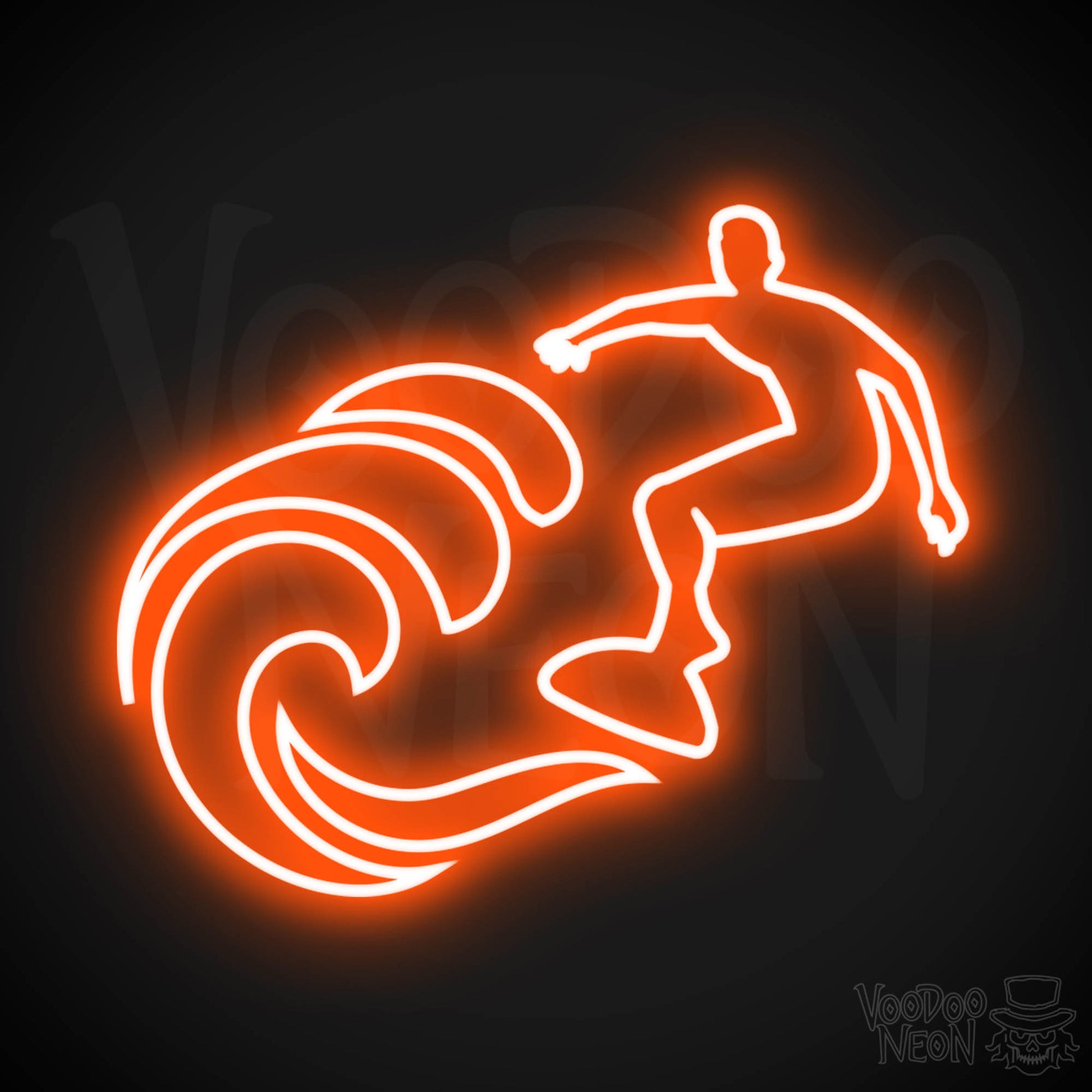 Neon Surfer Wall Art - Surfer Neon Sign - Surfer Artwork - Color Orange