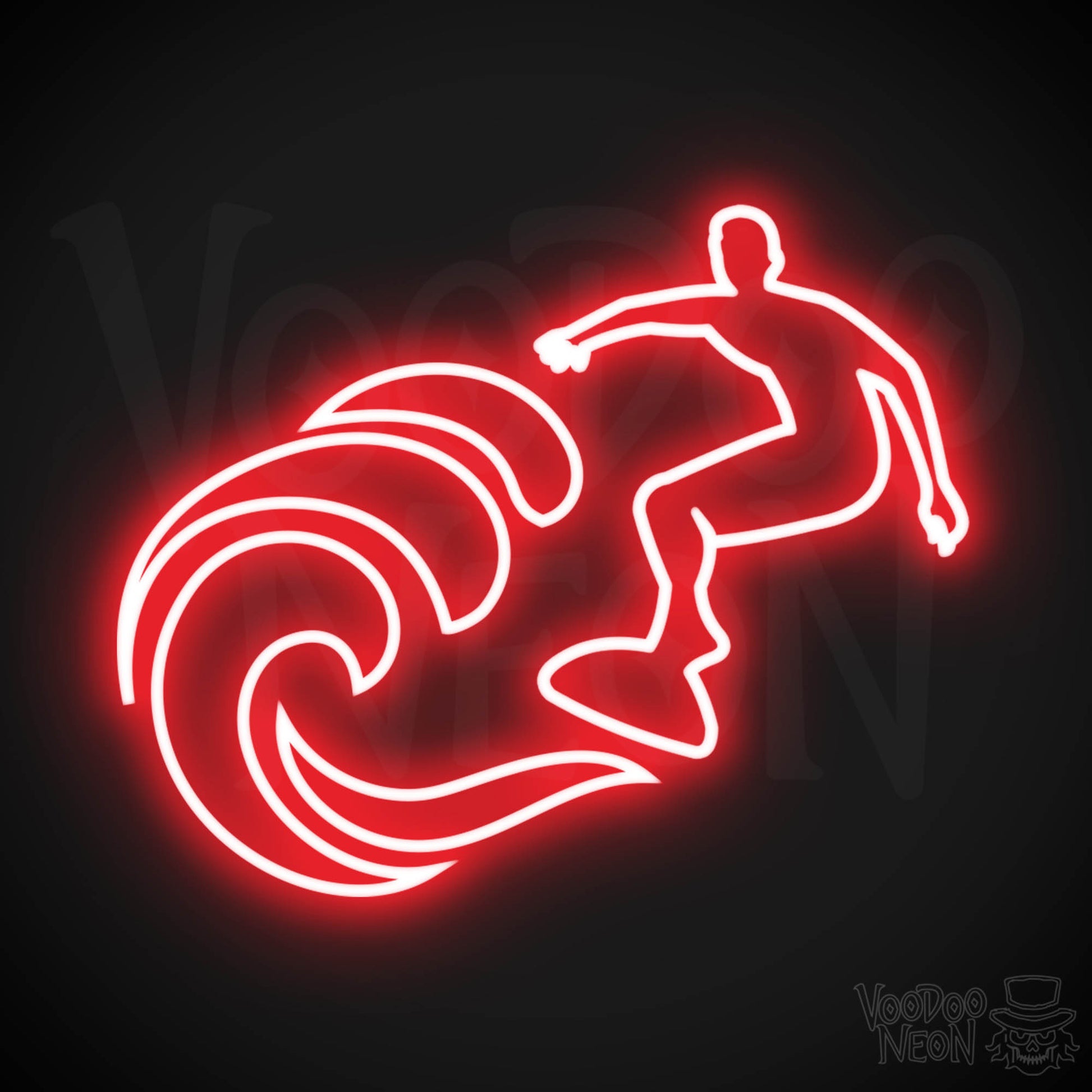 Neon Surfer Wall Art - Surfer Neon Sign - Surfer Artwork - Color Red