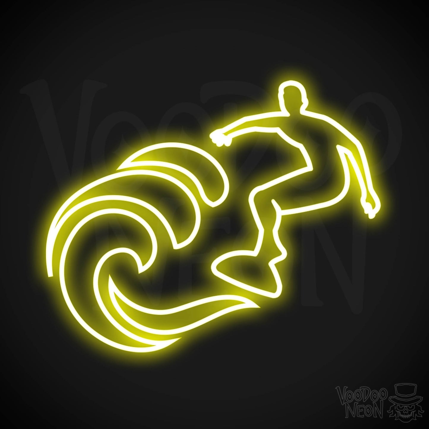 Neon Surfer Wall Art - Surfer Neon Sign - Surfer Artwork - Color Yellow