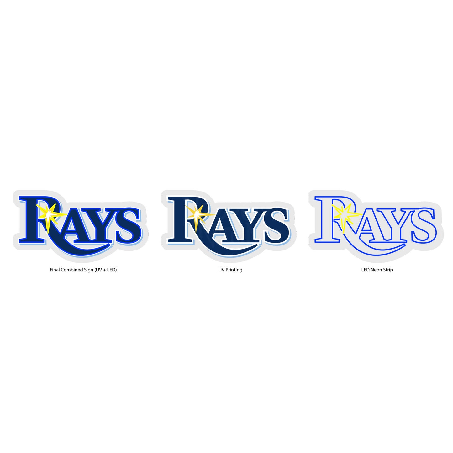 Tampa Bay Rays Neon Sign - Multi-Color;Tampa Bay Rays Neon Sign - MLB - Technical Drawing