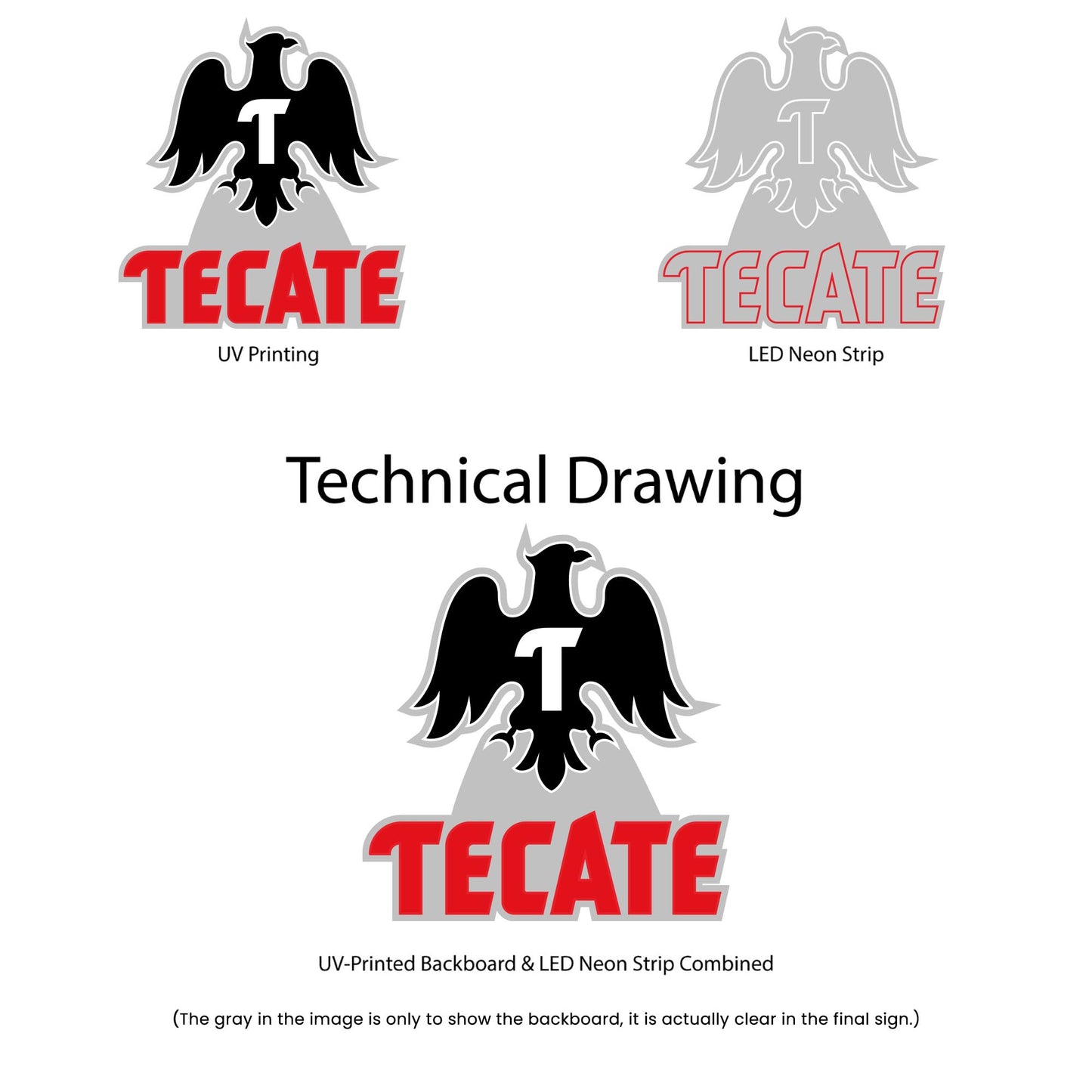 Tecate Neon Sign - Multi-Color - Technical Drawing