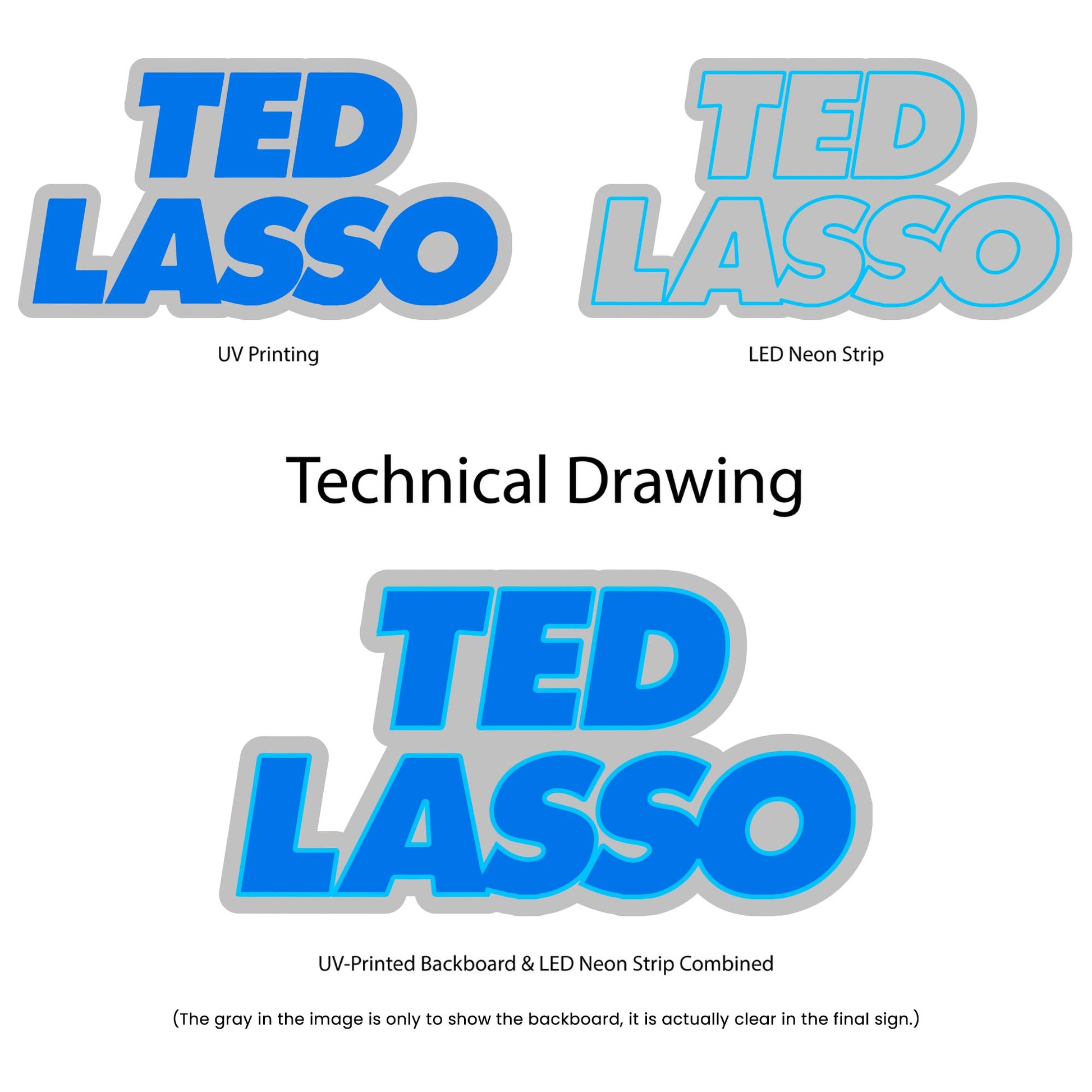 Ted Lasso Neon Sign - Multi-Color - Technical Drawing