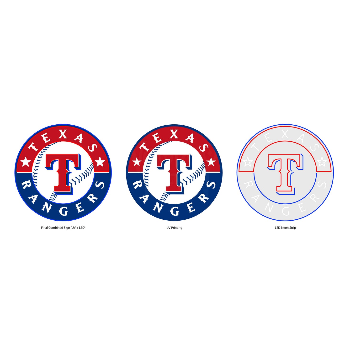 Texas Rangers Neon Sign - Multi-Color;Texas Rangers Neon Sign - MLB - Technical Drawing