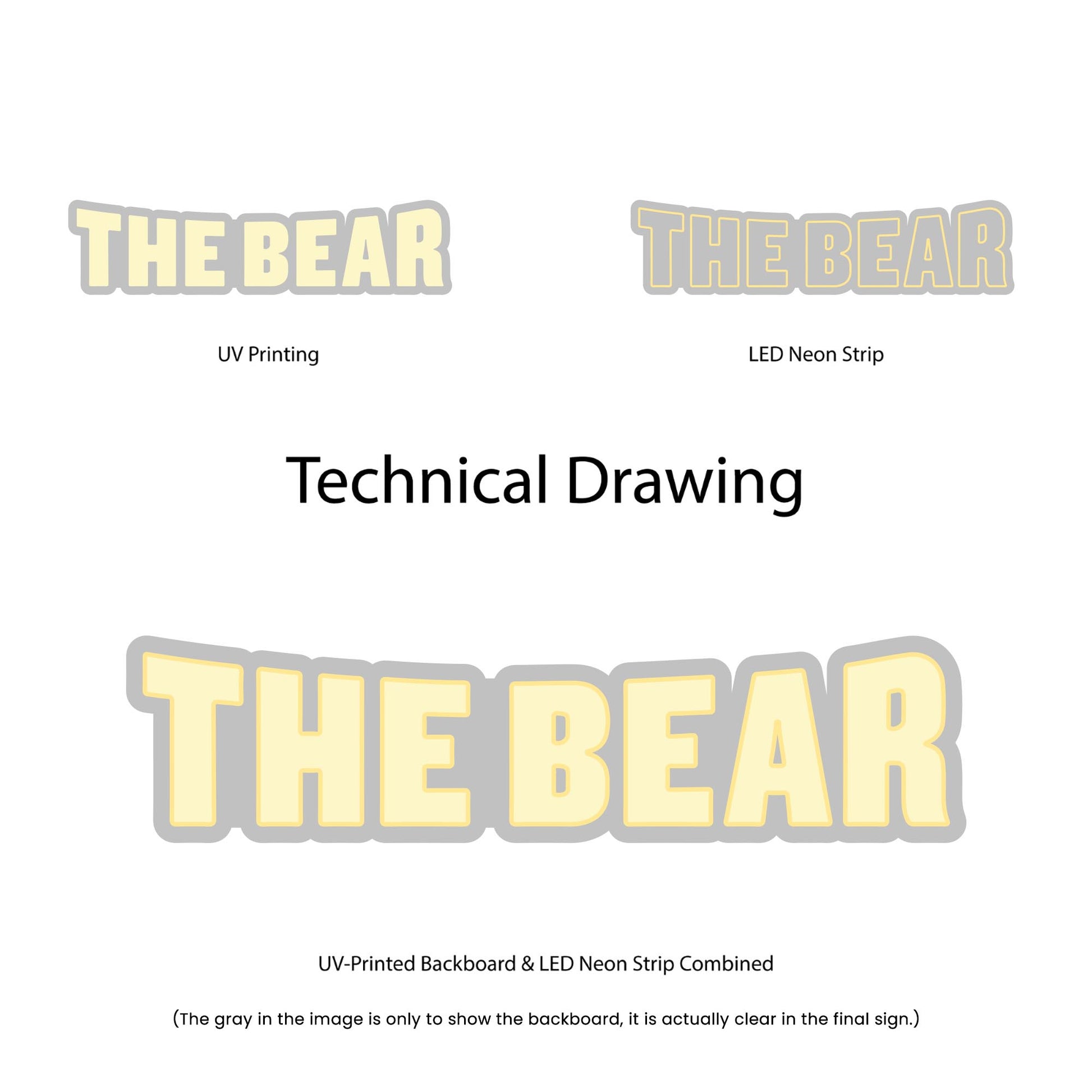 The Bear Neon Sign - Multi-Color - Technical Drawing