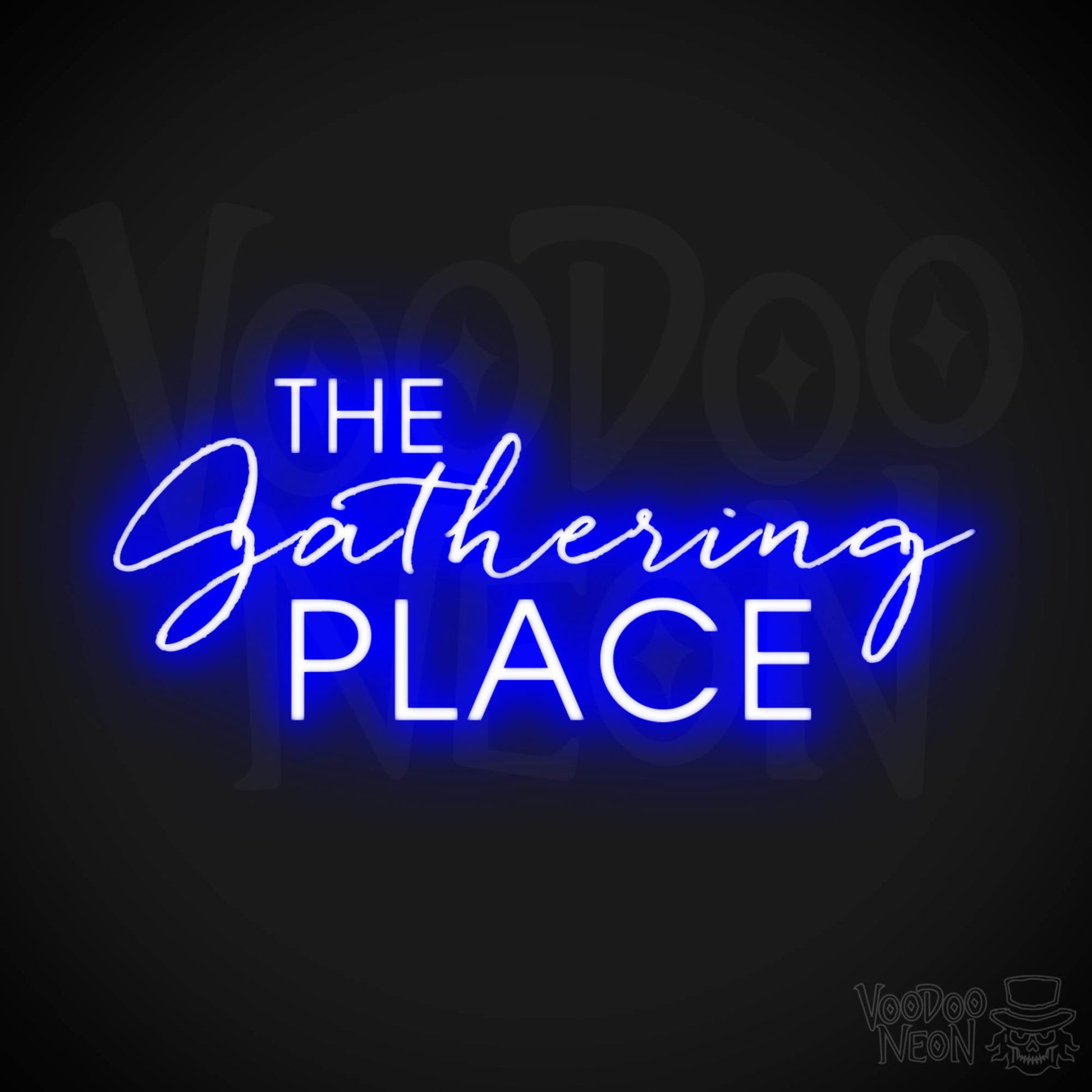 The Gathering Place Neon Sign - Neon The Gathering Place Sign - Wall Art - Color Dark Blue