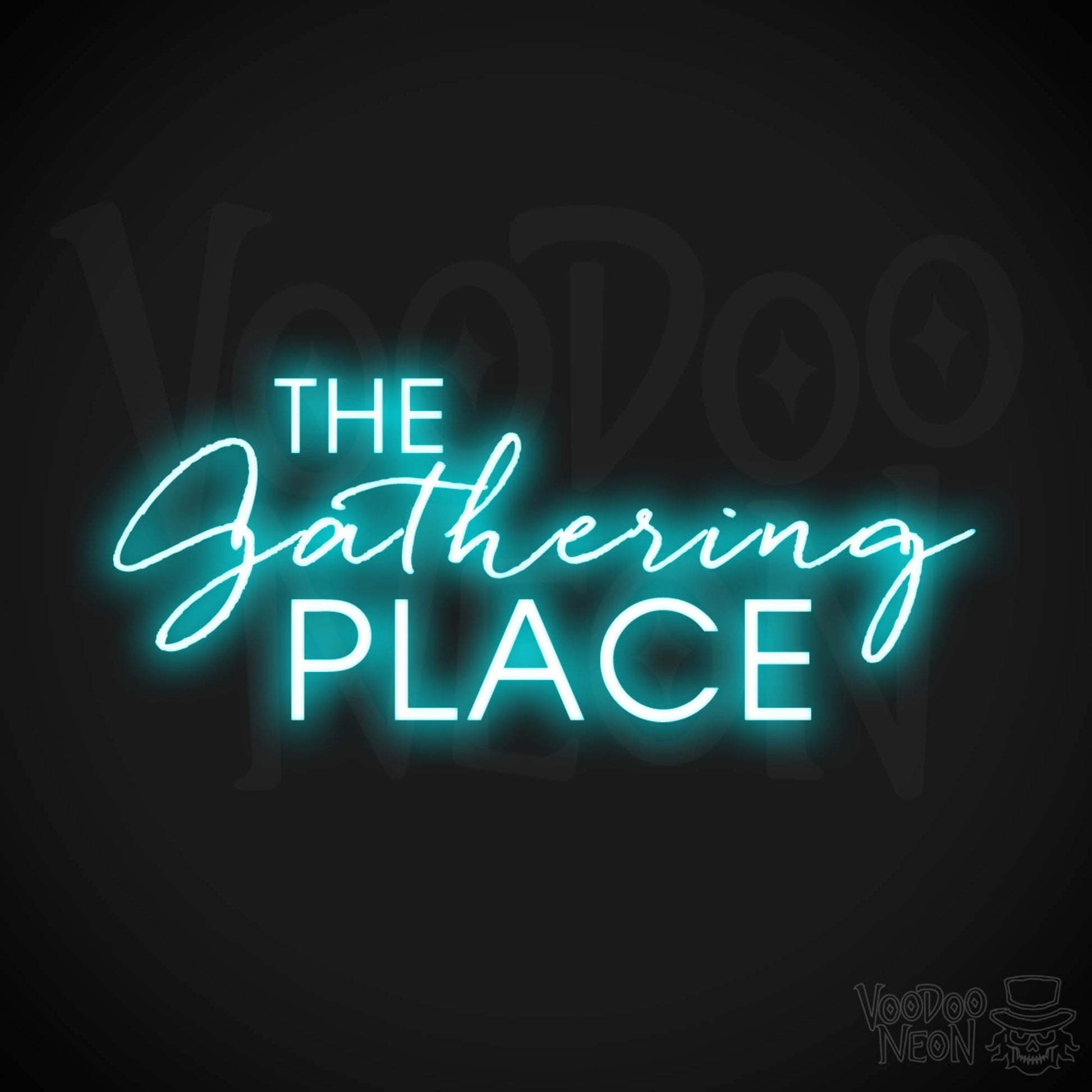 The Gathering Place Neon Sign - Neon The Gathering Place Sign - Wall Art - Color Ice Blue