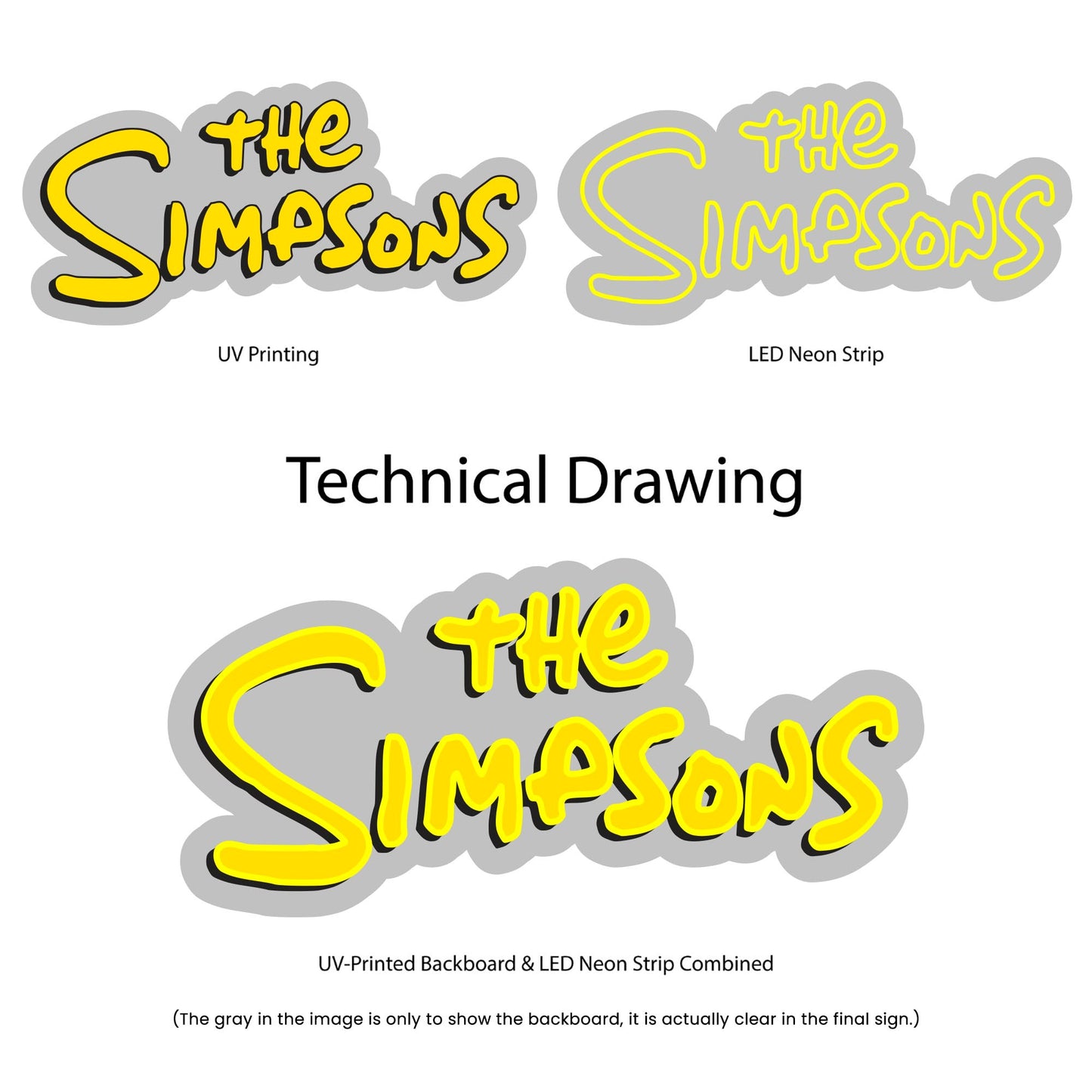 The Simpsons Neon Sign - Multi-Color - Technical Drawing