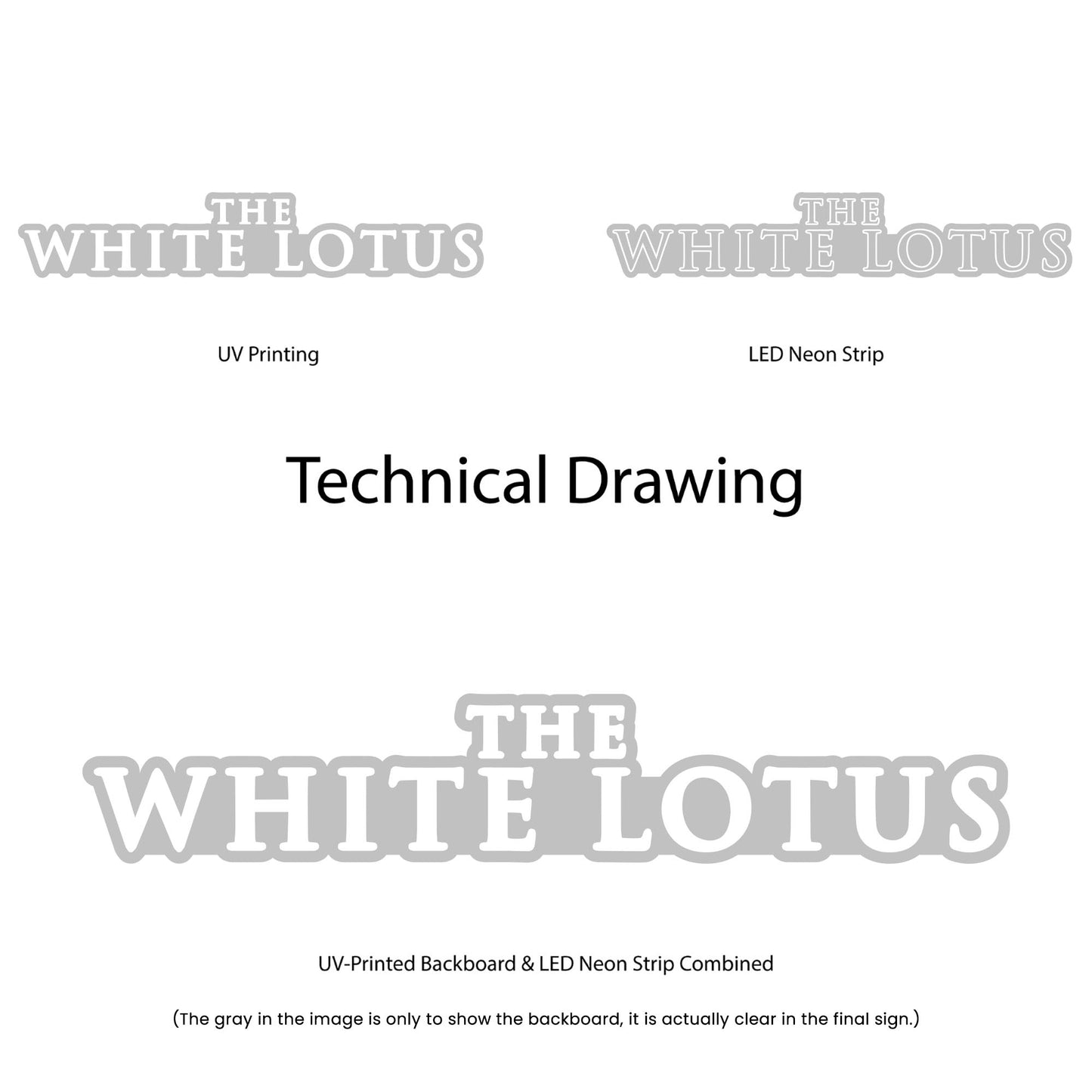 The White Lotus Neon Sign - Multi-Color - Technical Drawing