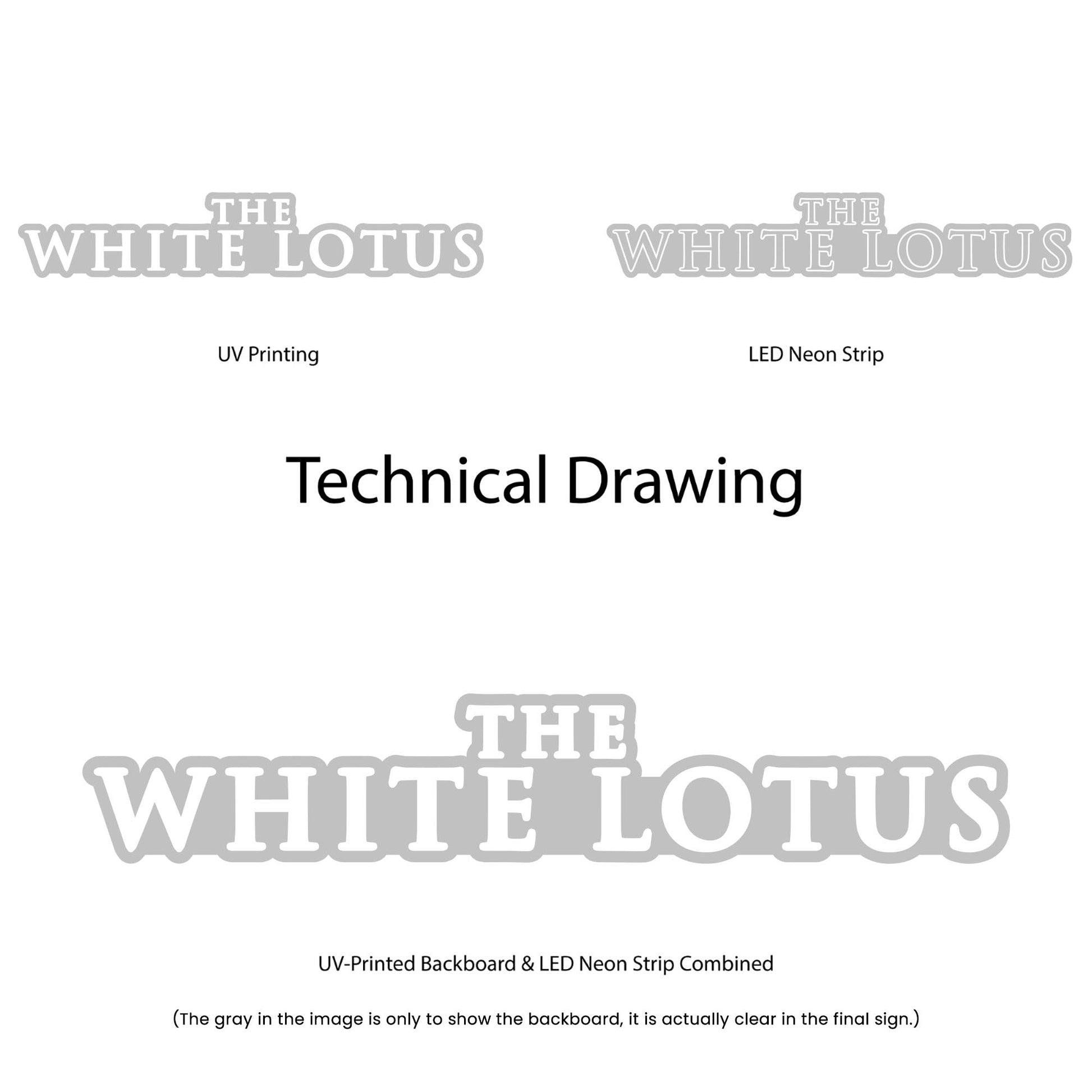 The White Lotus Neon Sign - Multi-Color - Technical Drawing